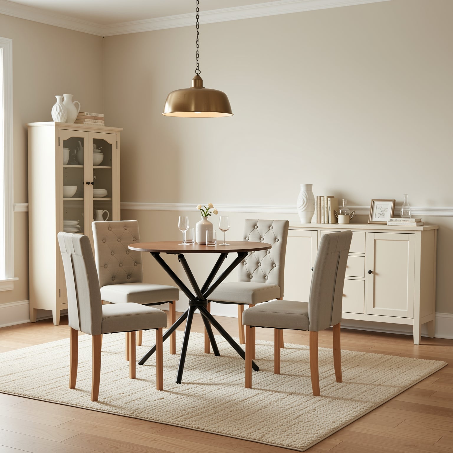 Homy Casa Fontana 5 Piece Dining Table Set with 4 Douro Upholstered Chairs,Grey