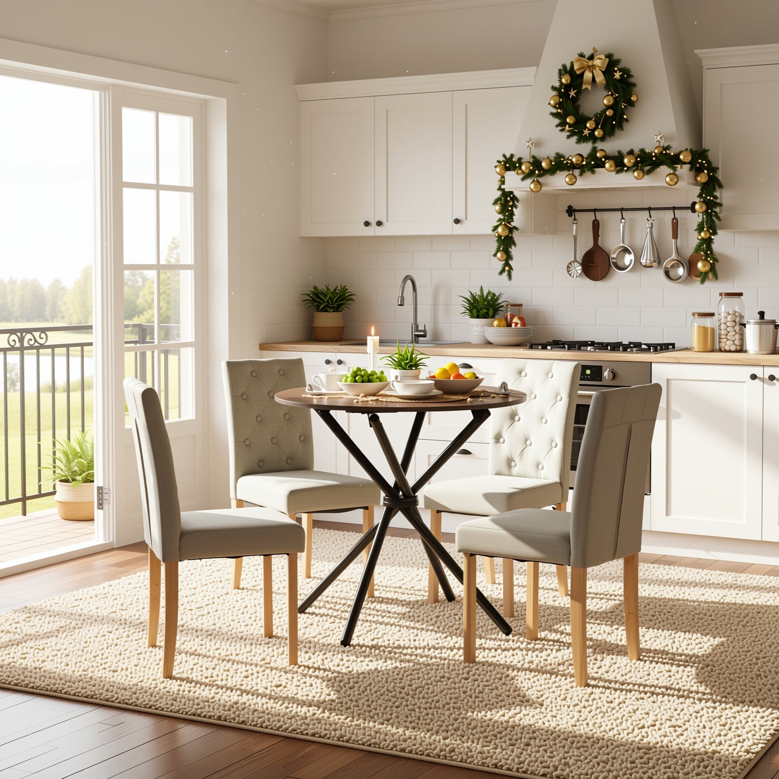 Homy Casa Fontana 5 Piece Dining Table Set with 4 Douro Upholstered Chairs,Grey