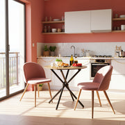Zomba Upholstered Dining Chairs, Boucle or Velvet Fabric, Oak Metal Legs