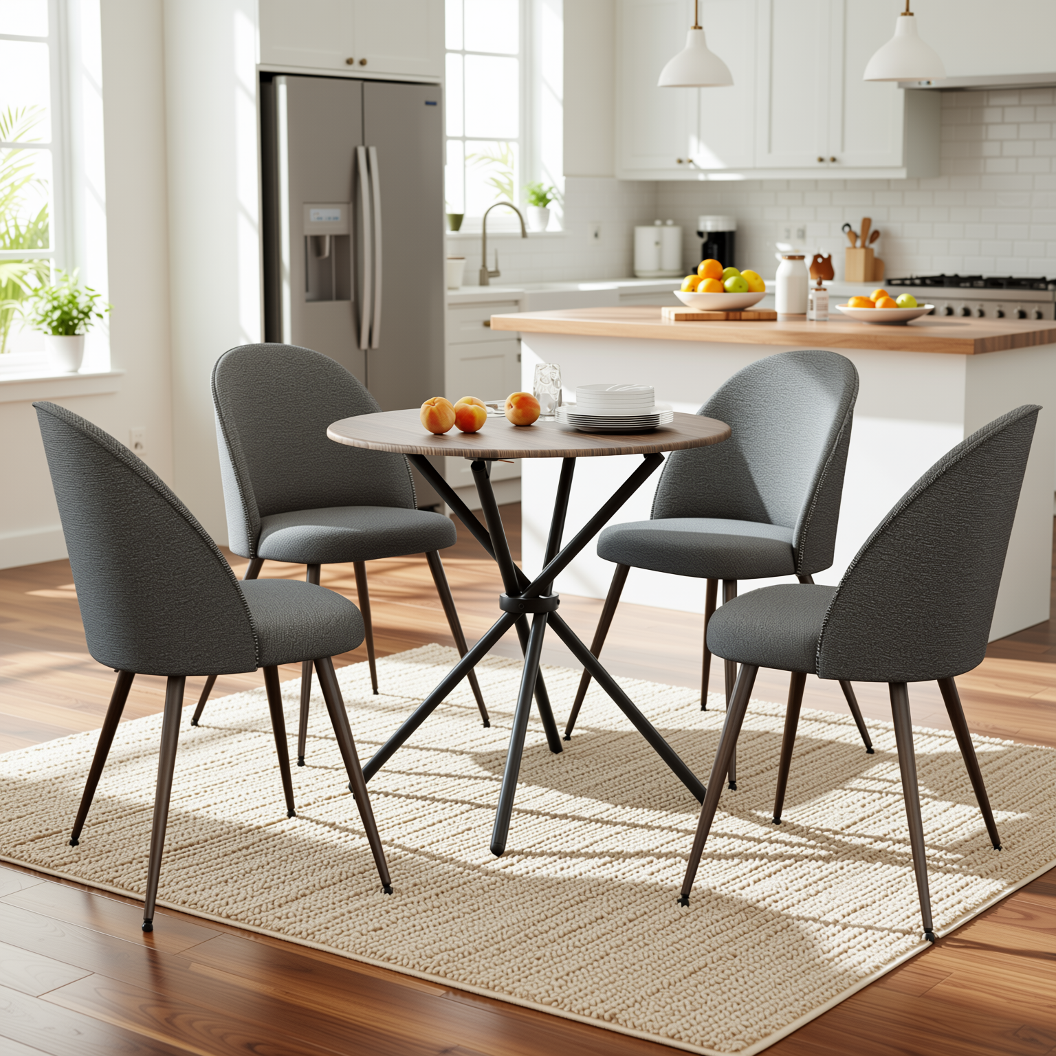 Fontana 5 Piece Brown Dining Table Set with 4 Haven Upholstered Chairs