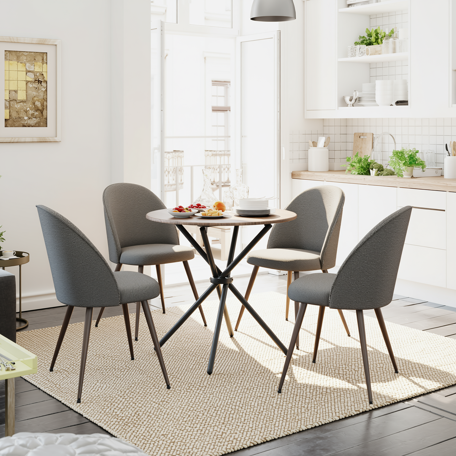 Fontana 5 Piece Brown Dining Table Set with 4 Haven Upholstered Chairs