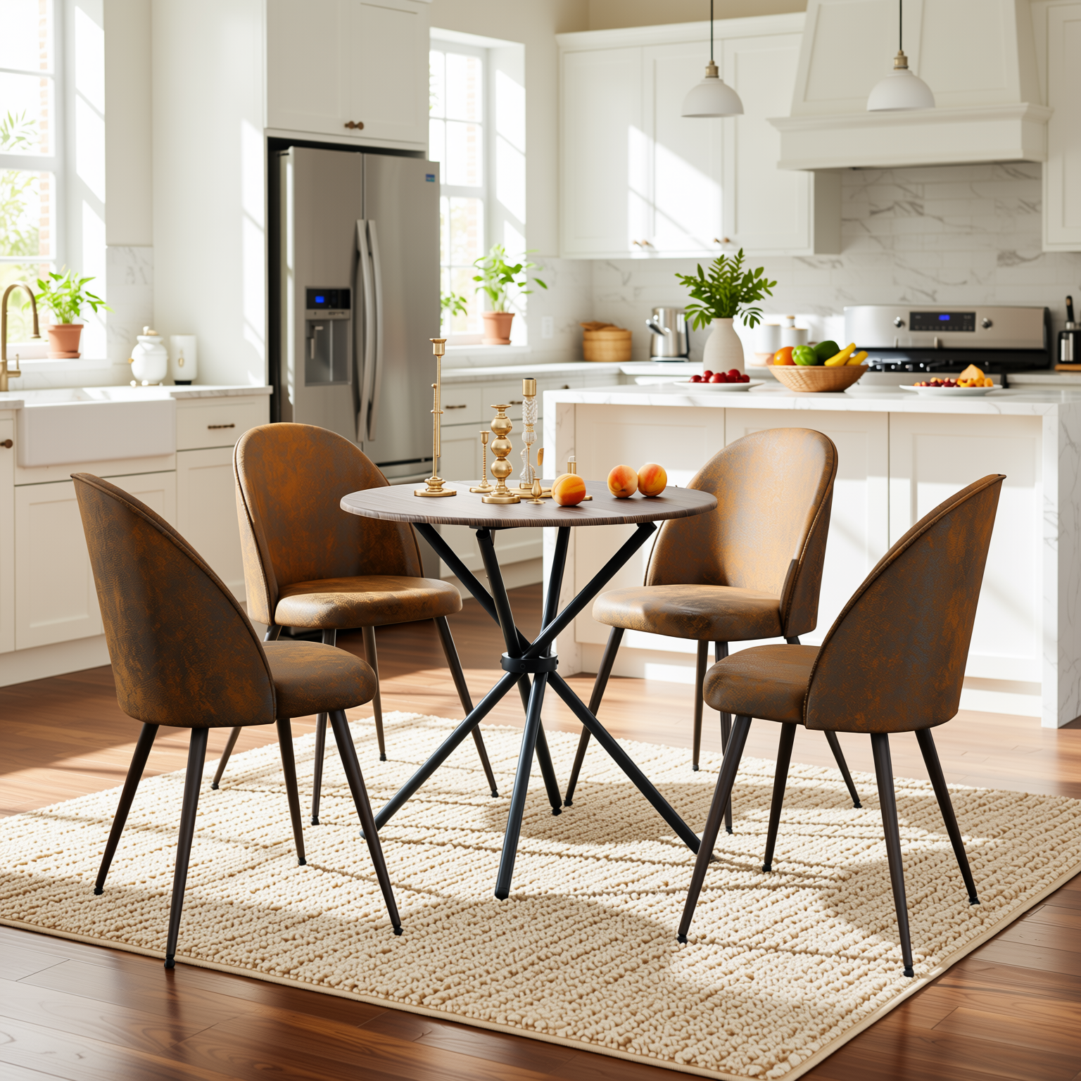 Fontana 5 Piece Brown Dining Table Set with 4 Haven Upholstered Chairs