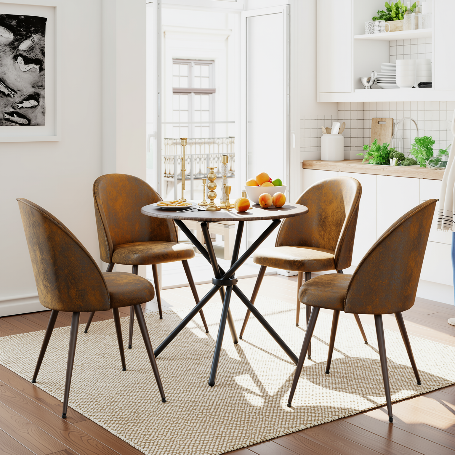 Fontana 5 Piece Brown Dining Table Set with 4 Haven Upholstered Chairs