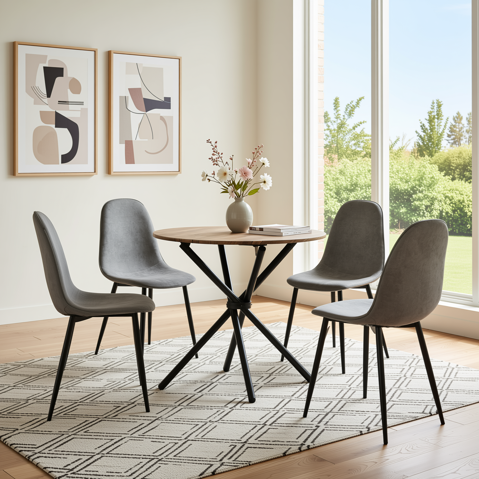 Fontana 5 Piece Dining Table Set with 4 Charlton Upholstered Chairs