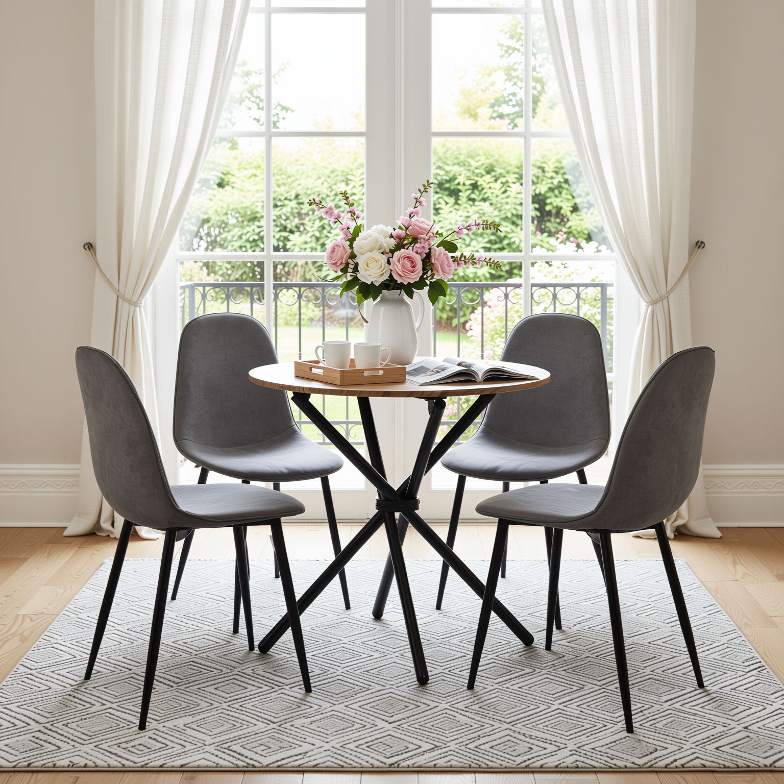 Fontana 5 Piece Dining Table Set with 4 Charlton Upholstered Chairs