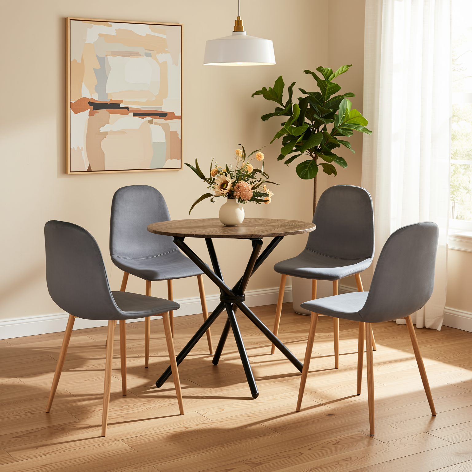 Fontana 5 Piece Dining Table Set with 4 Charlton Upholstered Chairs