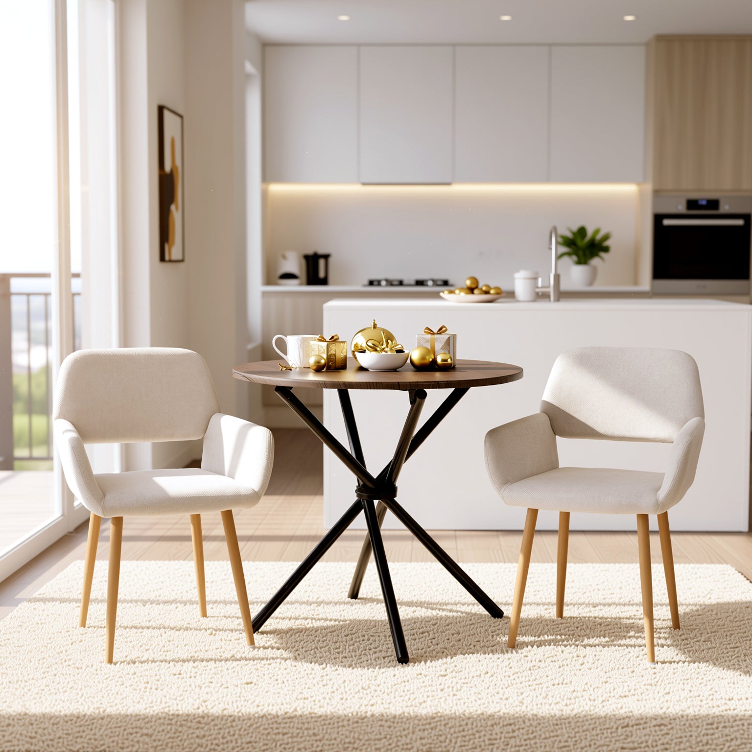 Homy Casa Fontana 3 Piece Dining Table Set with 2 Mayfair Upholstered Chairs, Beige