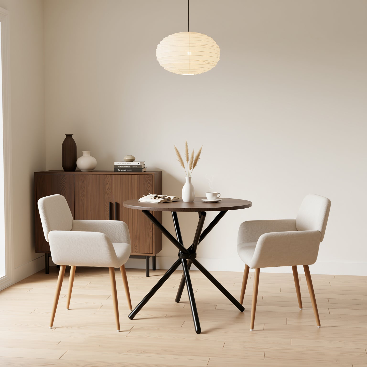 Homy Casa Fontana 3 Piece Dining Table Set with 2 Mayfair Upholstered Chairs, Beige