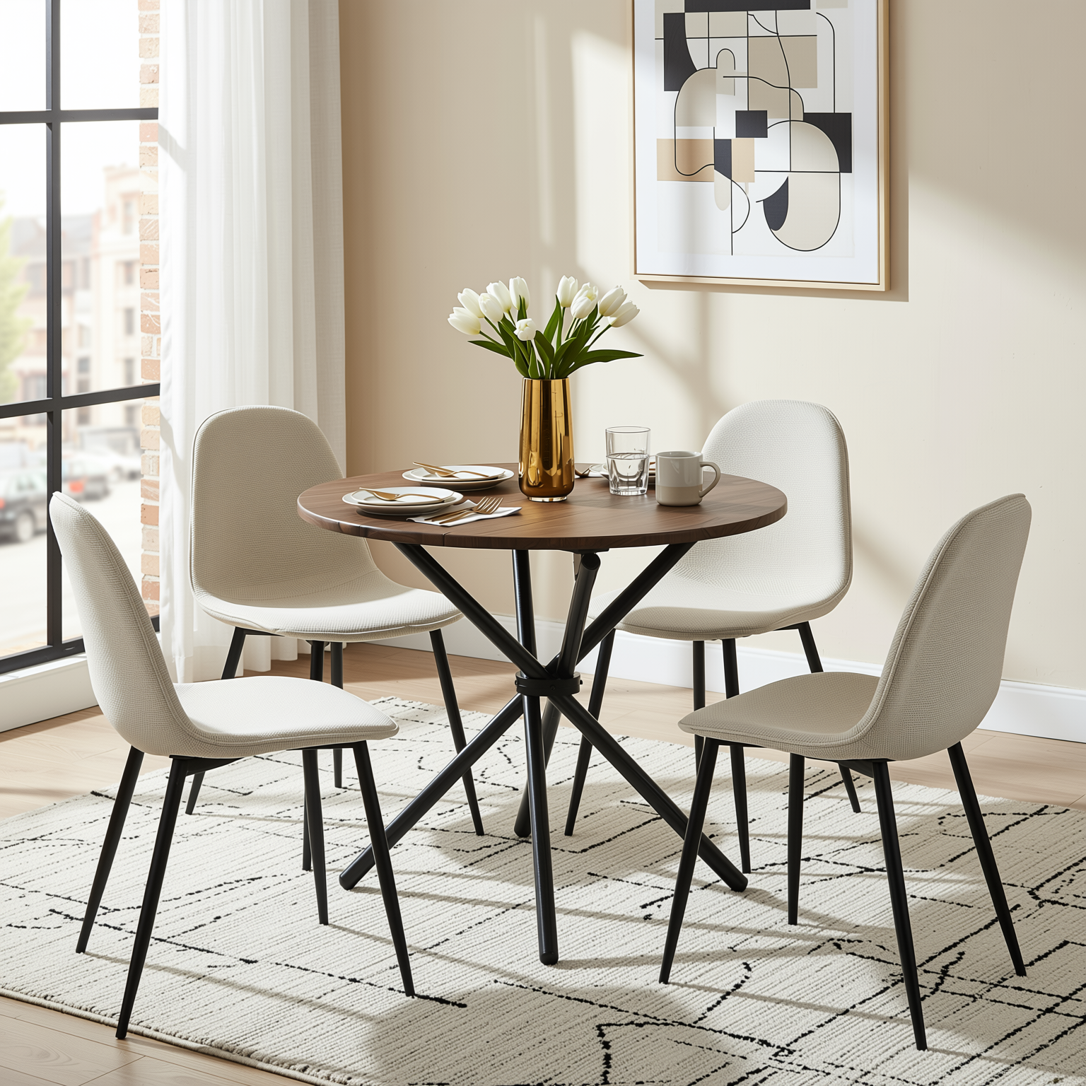 Homy Casa FONTANA DARK WALNUT 31.5" Round Dining Table for Home and Workspace