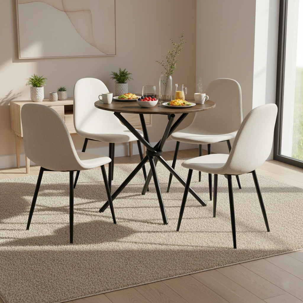 Homy Casa Hare 4PC Dining Set 31.5” Vintage Brown Round Table with 4 Charlton Lumos Beige Chairs