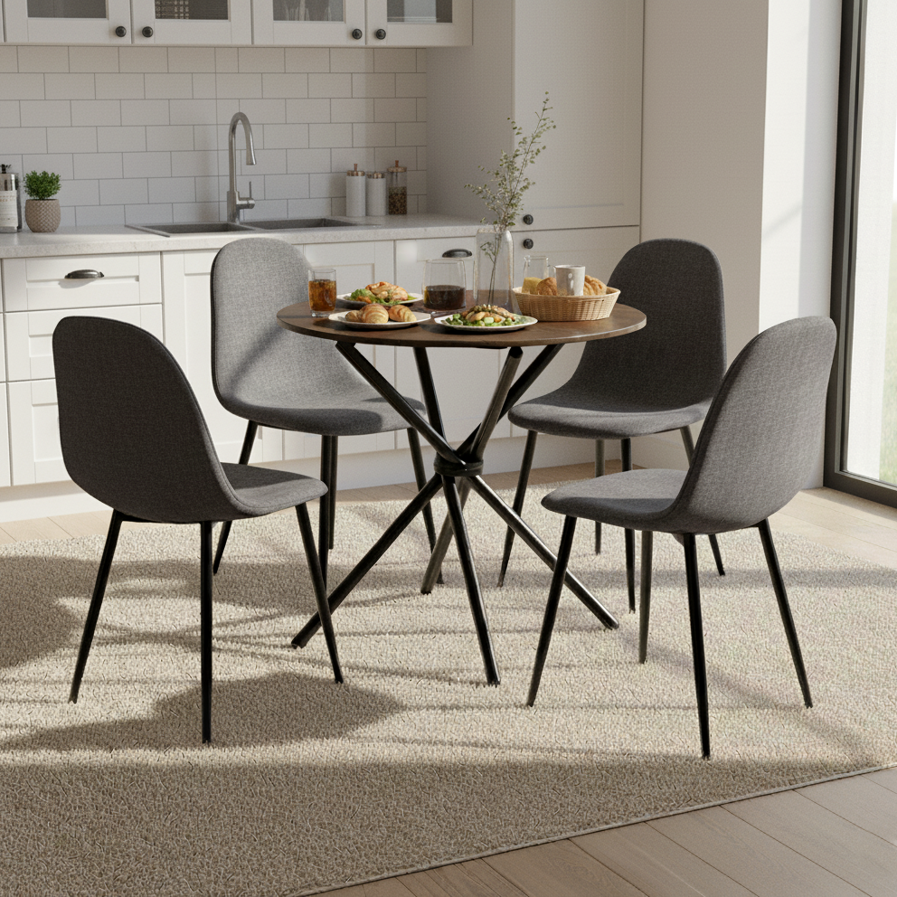 Fontana 5 Piece Brown Dining Table Set with 4 Charlton Upholstered Chairs
