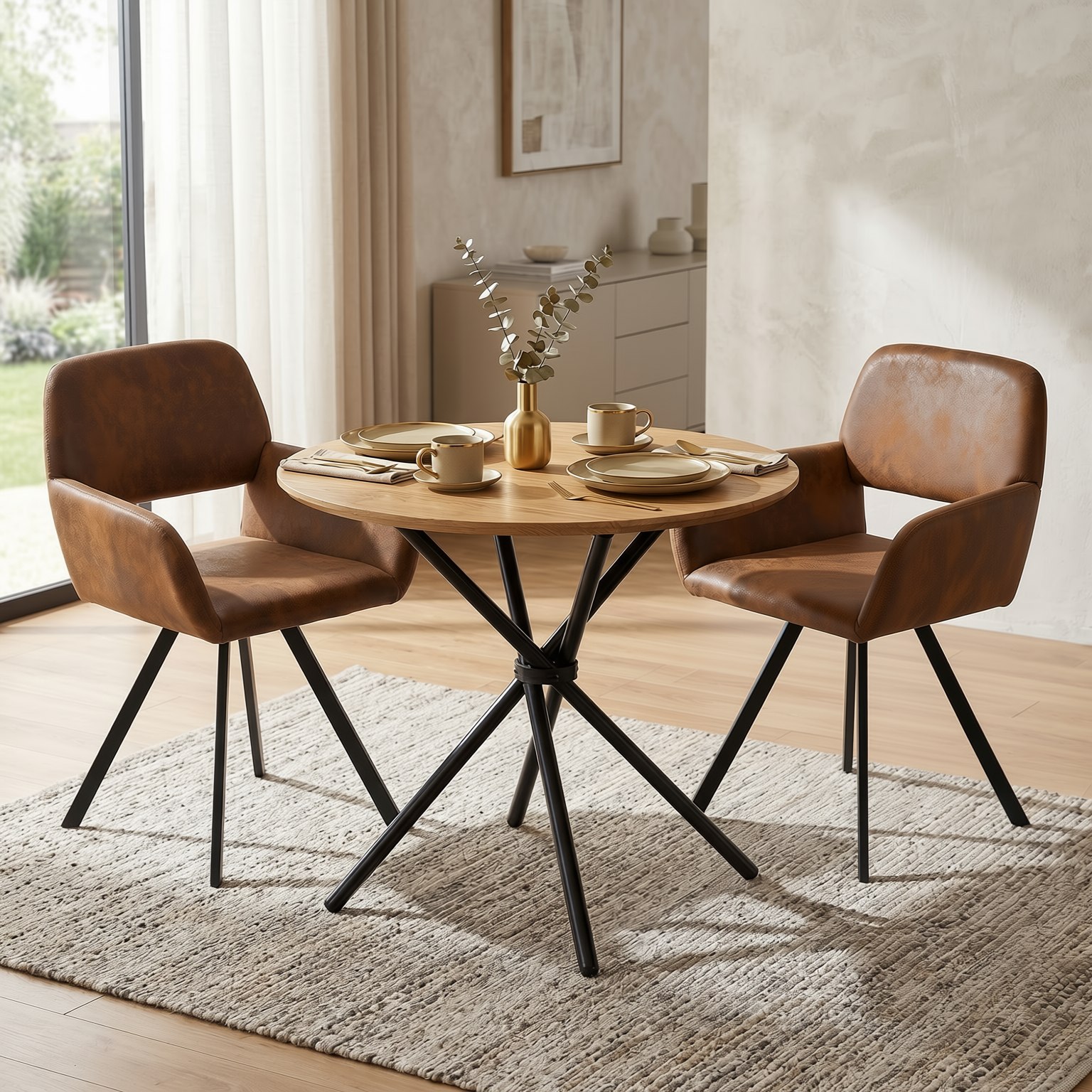 Homy Casa FONTANA NATURAL 31.5" Round Dining Table for Home and Workspace