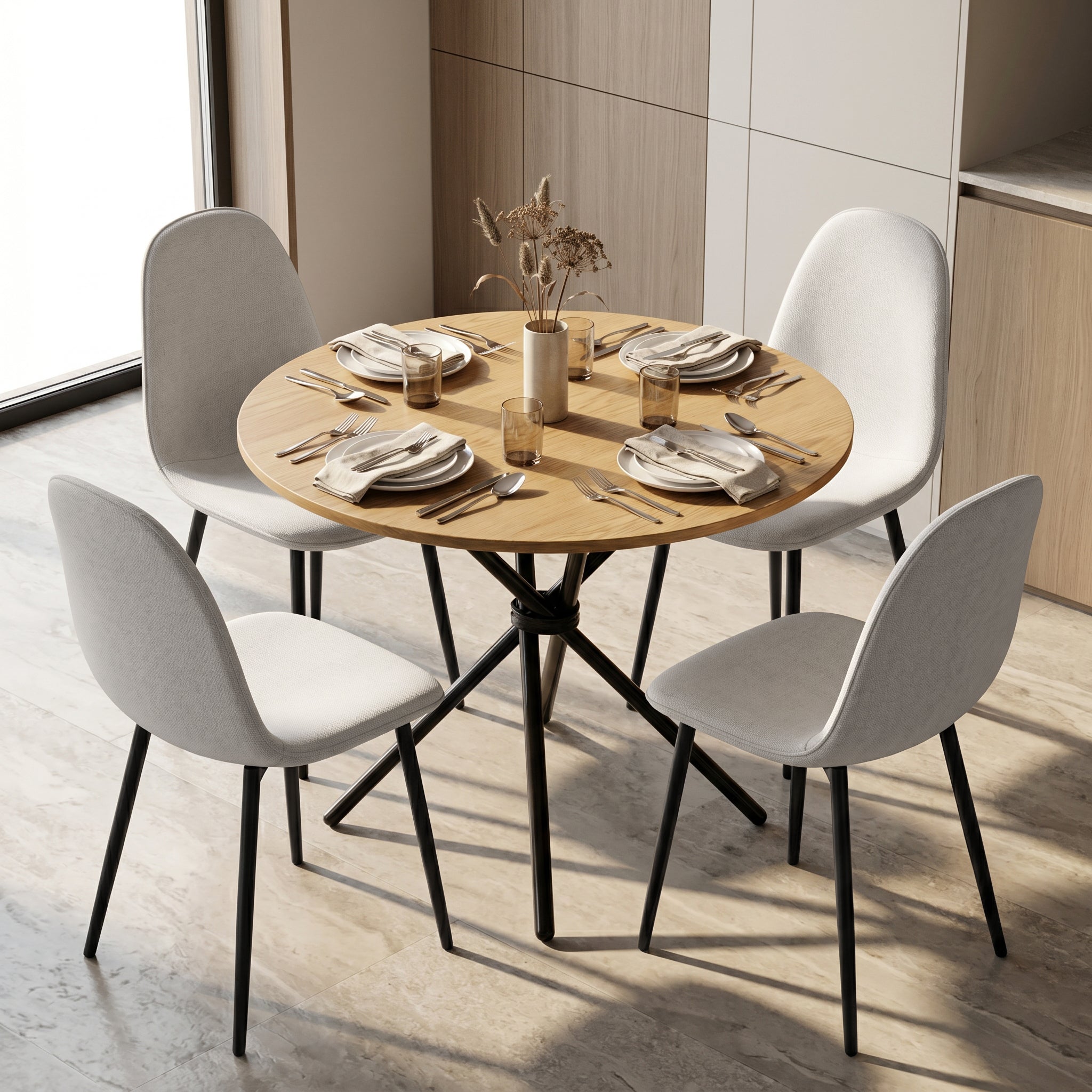 Homy Casa FONTANA NATURAL 31.5" Round Dining Table for Home and Workspace