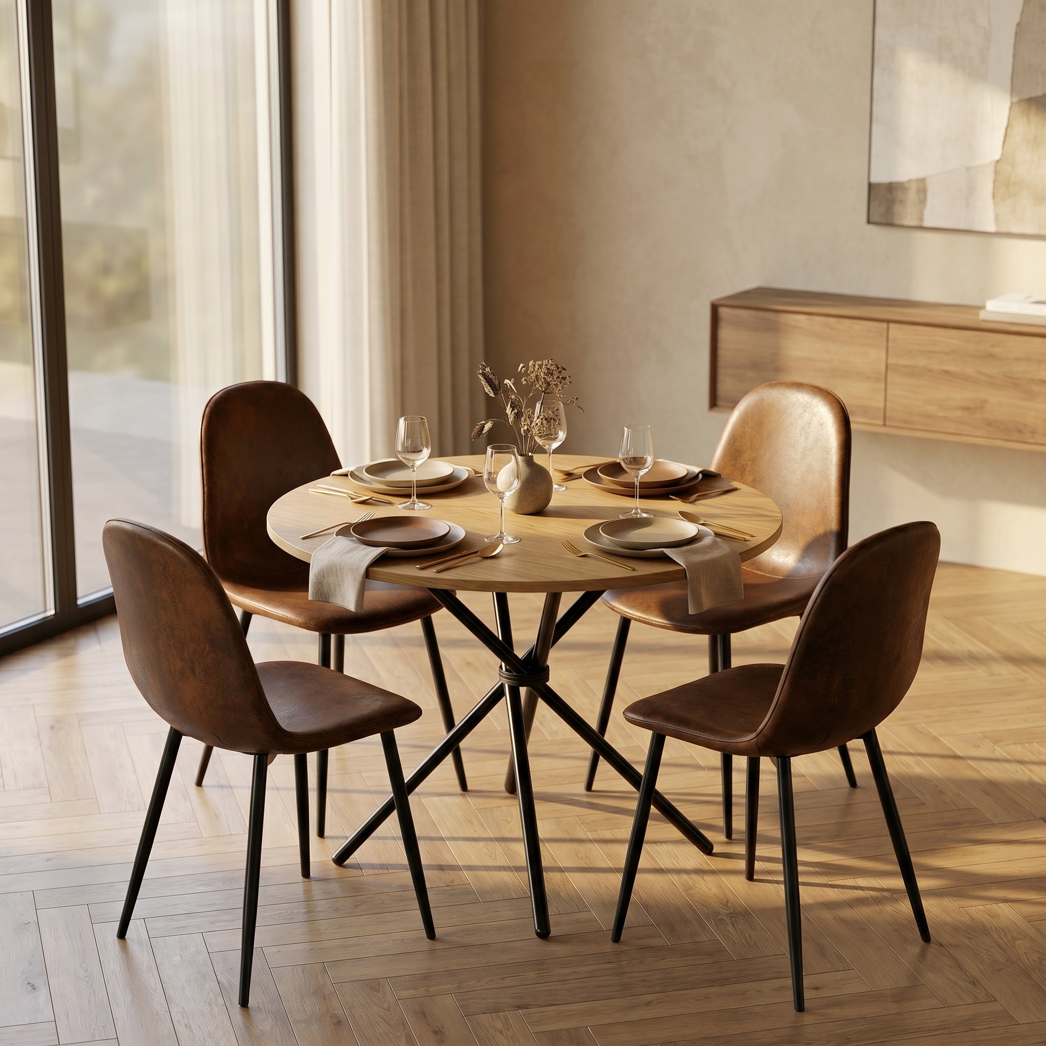 Homy Casa FONTANA NATURAL 31.5" Round Dining Table for Home and Workspace