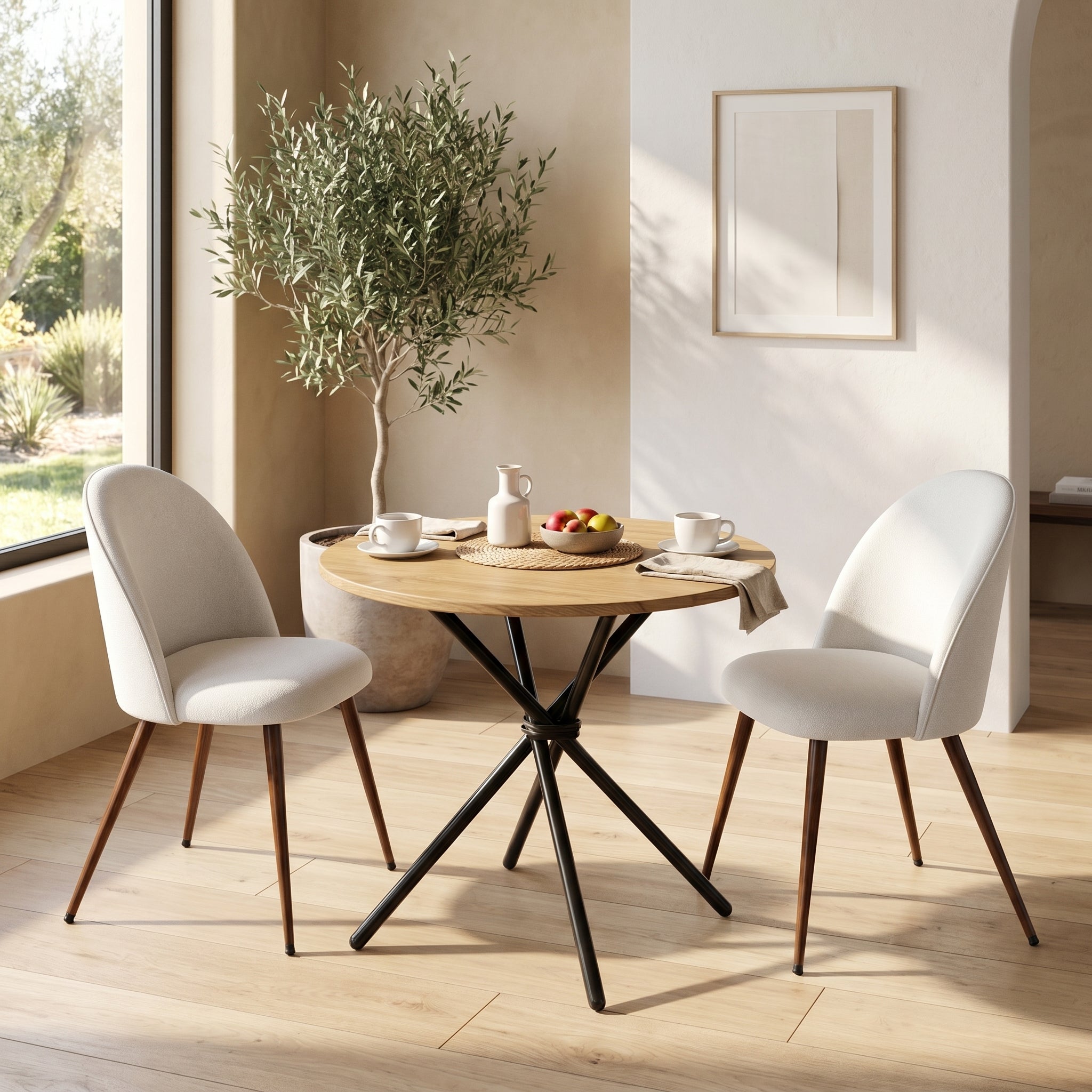 Homy Casa FONTANA NATURAL 31.5" Round Dining Table for Home and Workspace