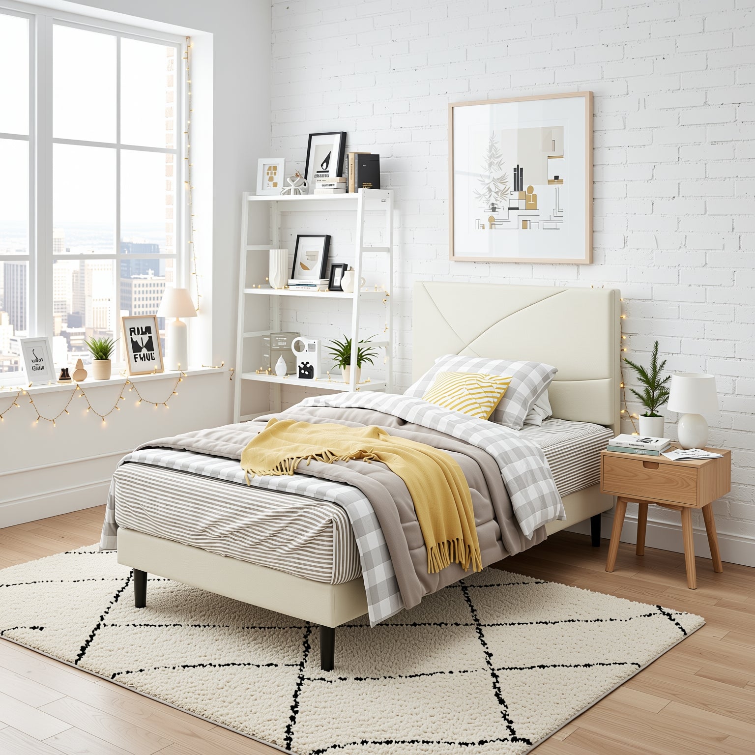 Homy Casa Foothill Modern Upholstered Bed Frame with LED Headboard