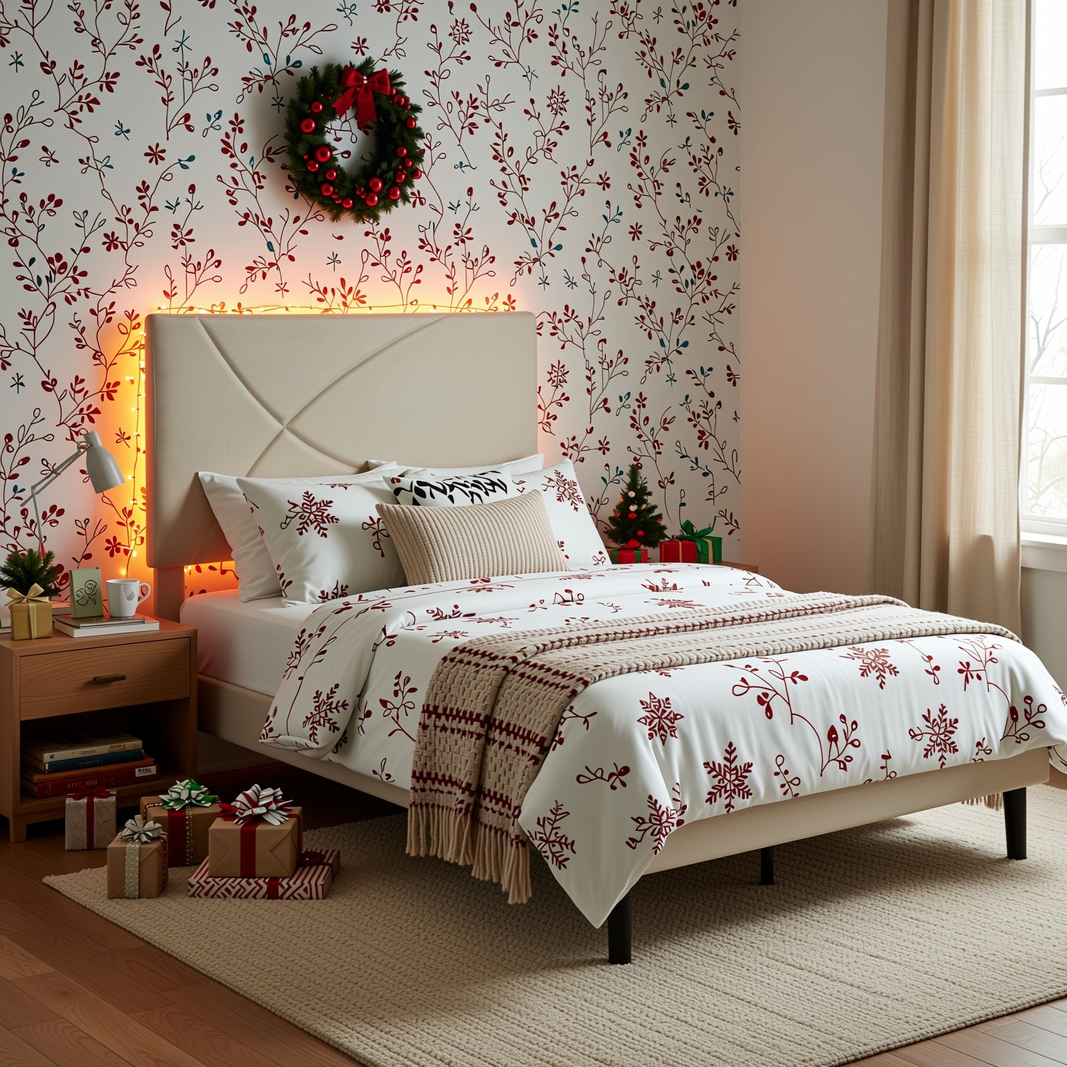 Homy Casa Foothill Modern Upholstered Bed Frame with LED Headboard