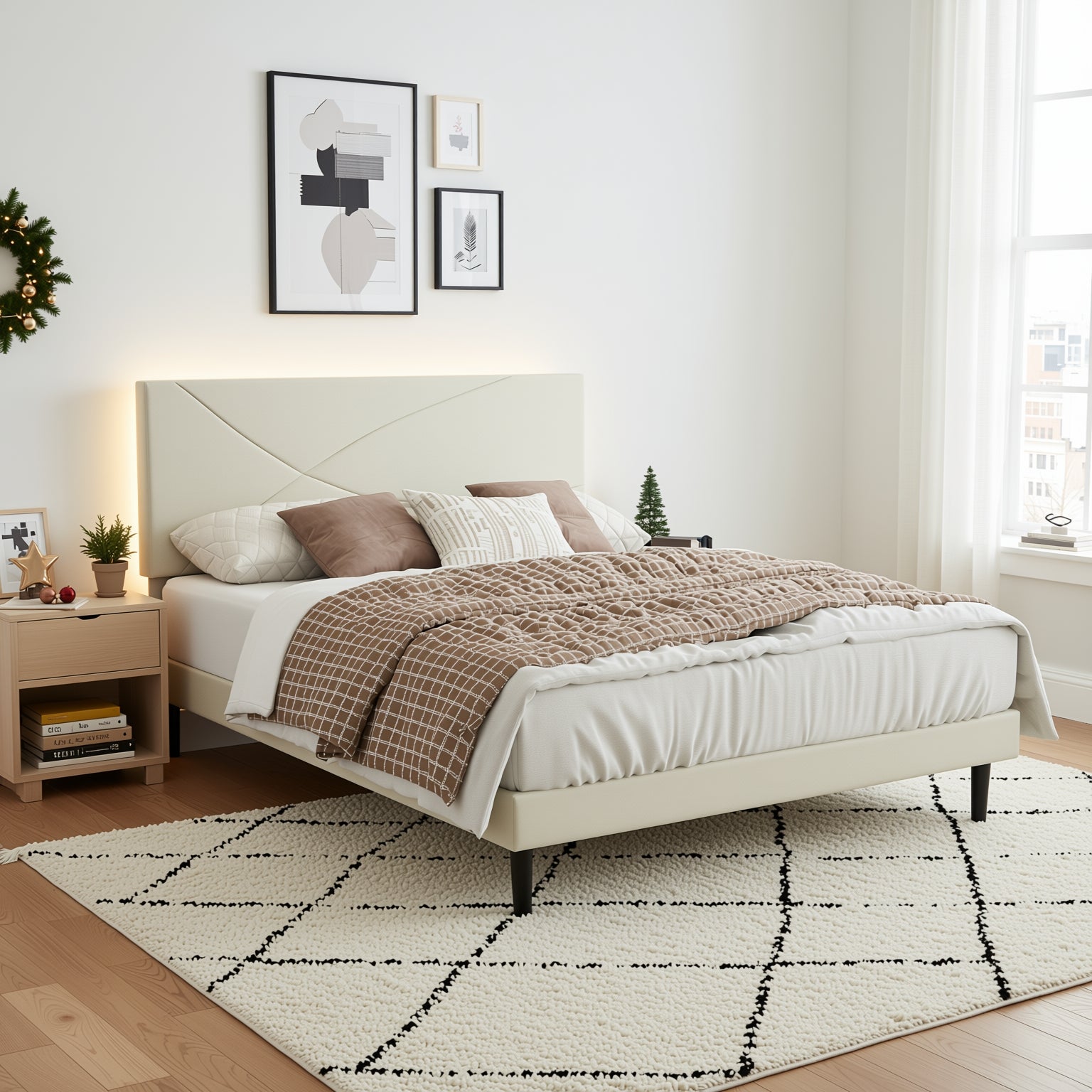 Homy Casa Foothill Modern Upholstered Bed Frame with LED Headboard