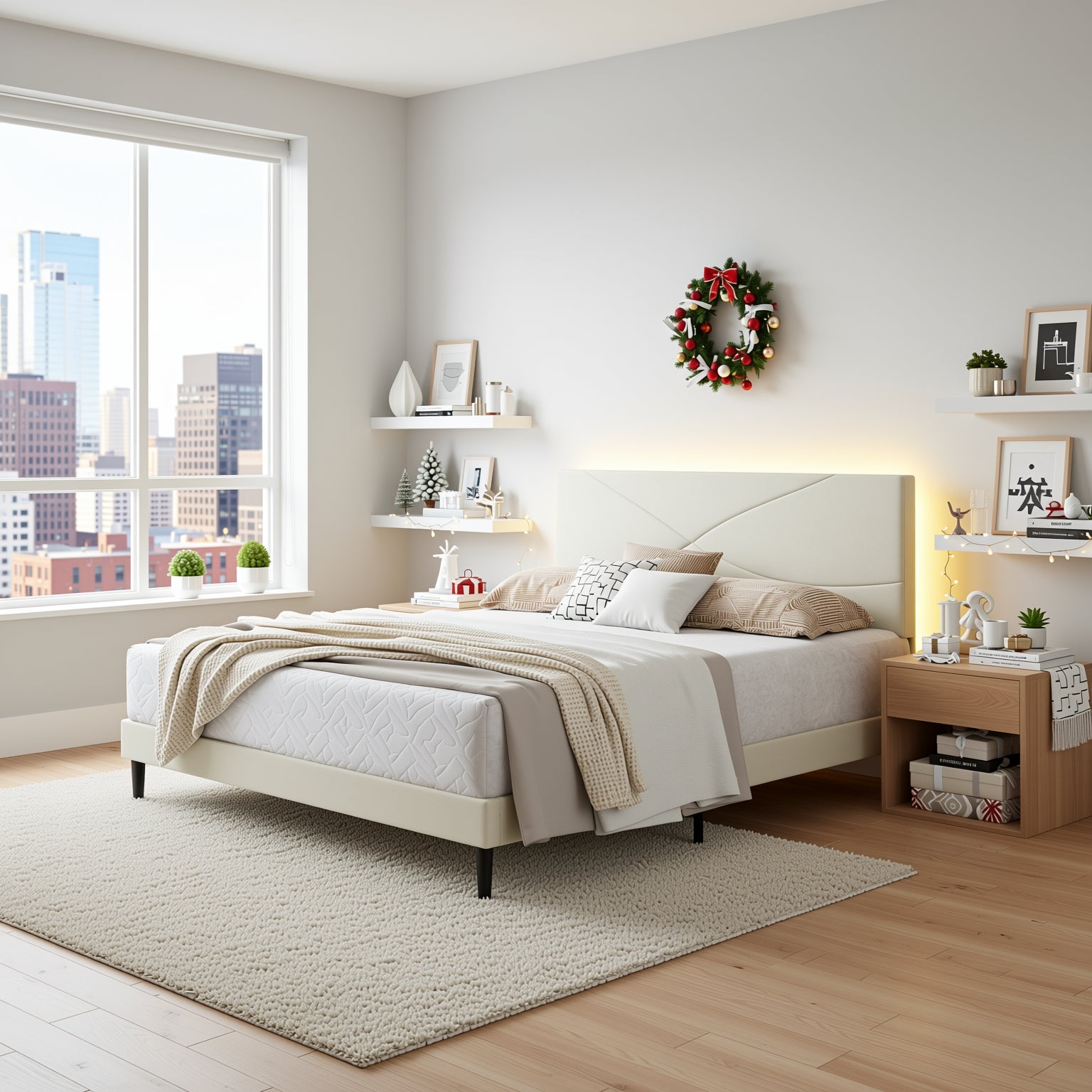 Homy Casa Foothill Modern Upholstered Bed Frame with LED Headboard