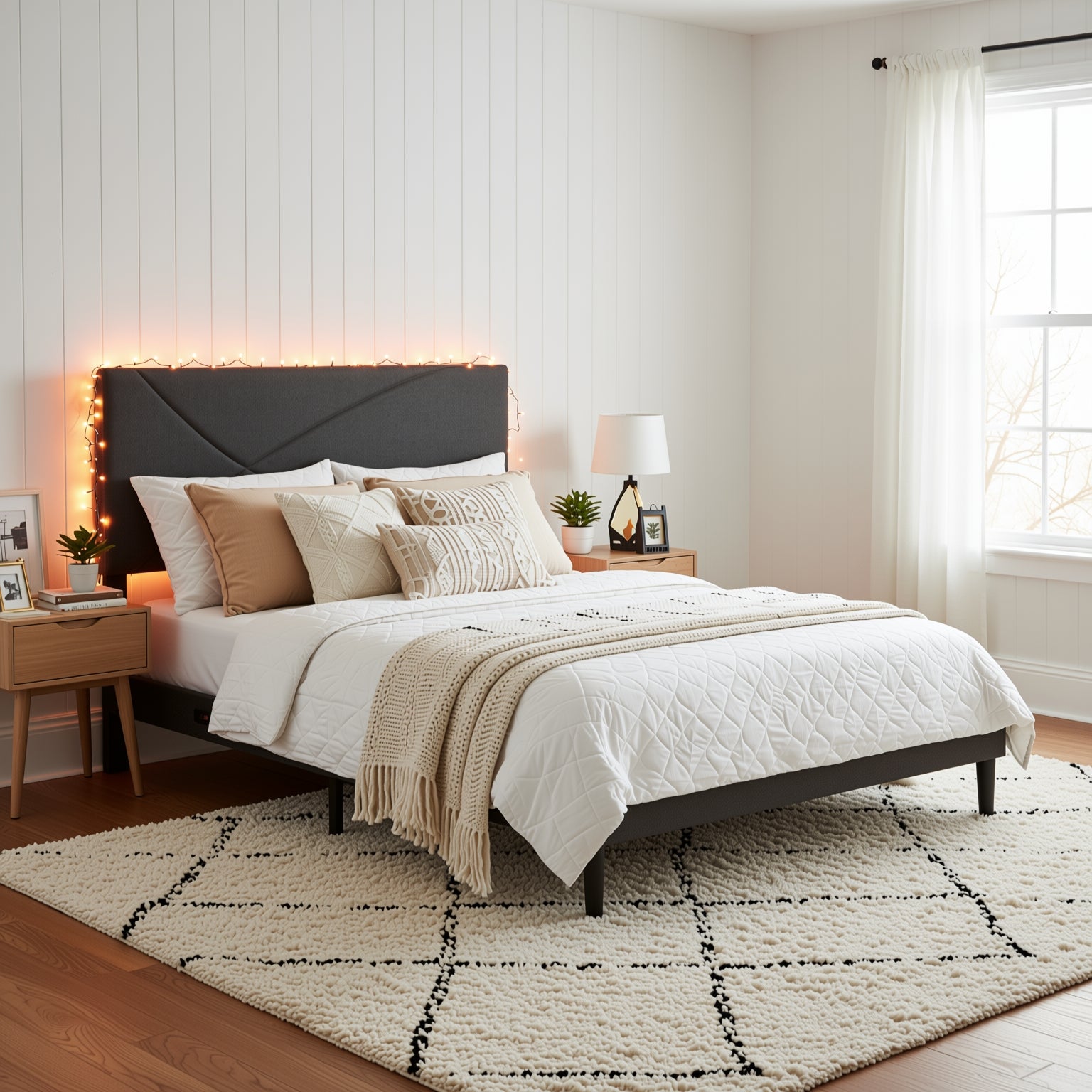 Homy Casa Foothill Modern Upholstered Bed Frame with LED Headboard