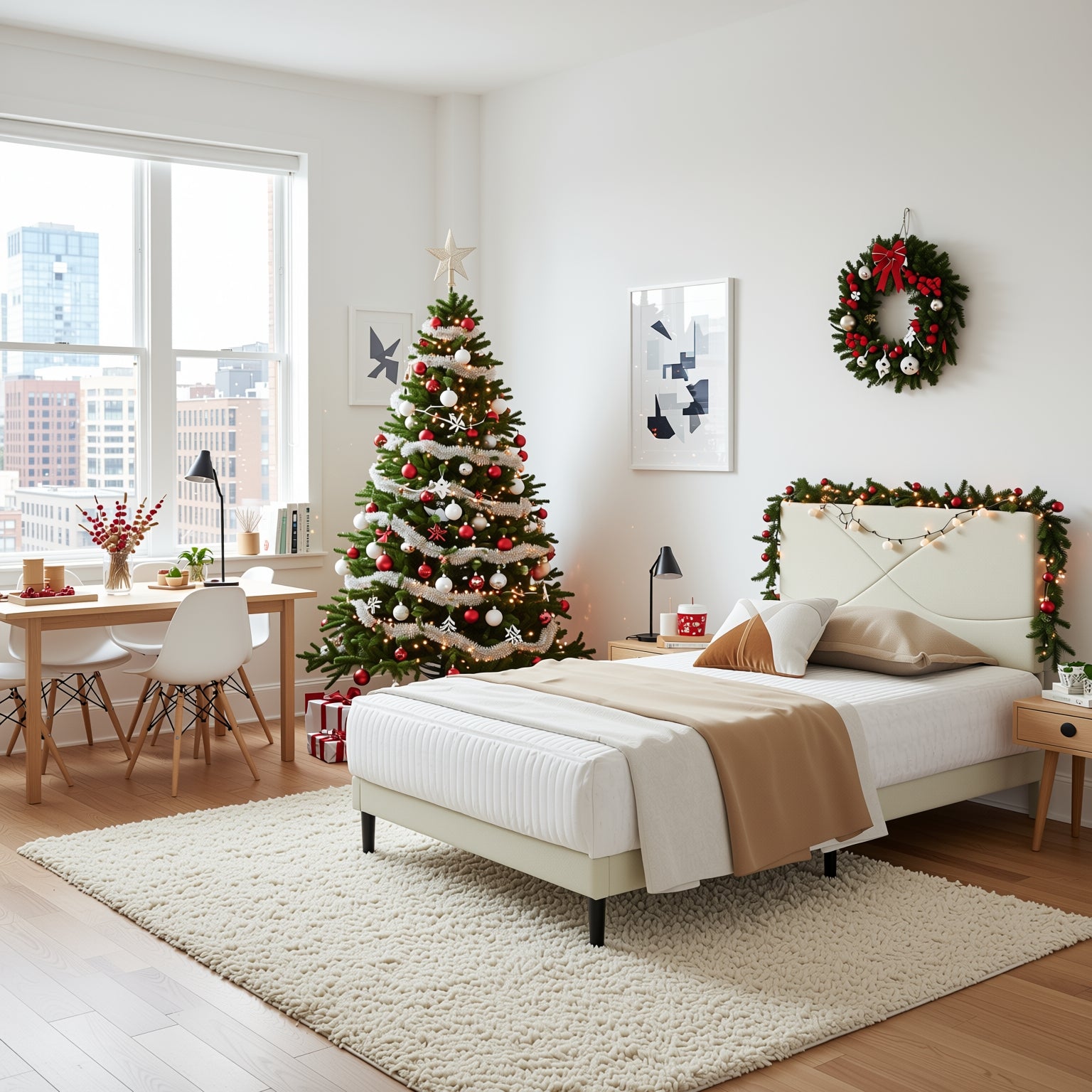 Homy Casa Foothill Modern Upholstered Bed Frame with LED Headboard