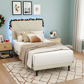 Foothill Modern Upholstered Bed Frame with LED Headboard and Built-In Power Twin to Queen