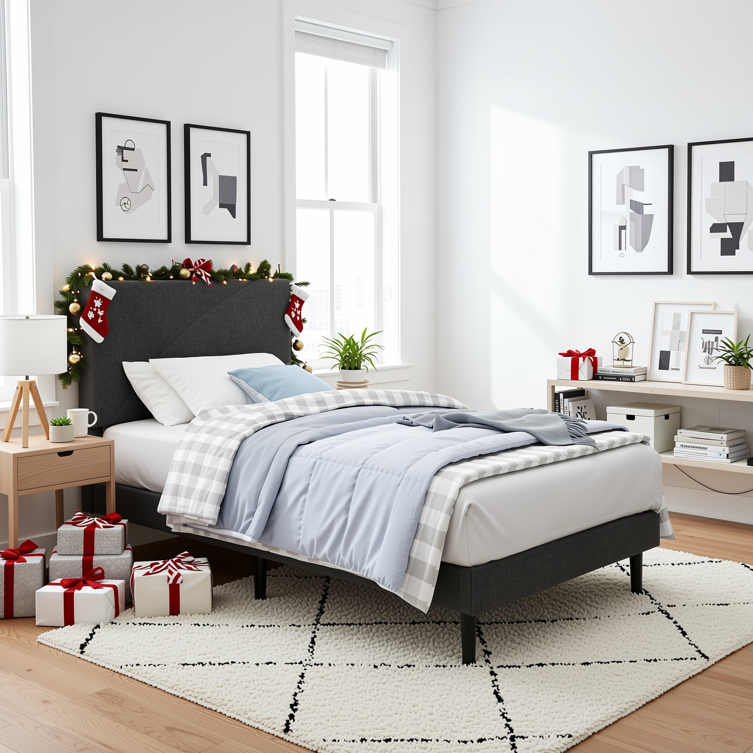 Homy Casa Foothill Modern Upholstered Bed Frame with LED Headboard