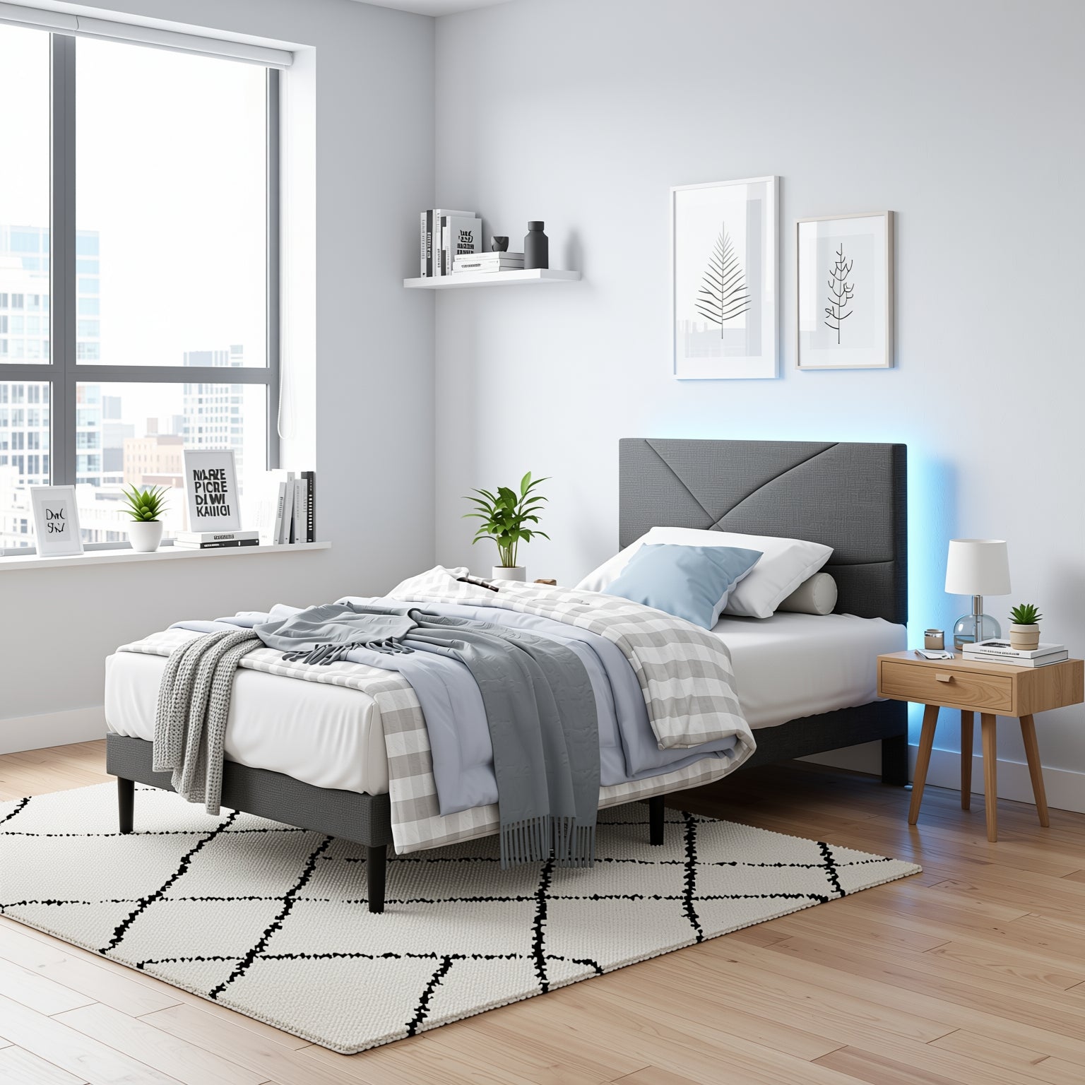 Foothill Modern Upholstered Bed Frame with LED Headboard