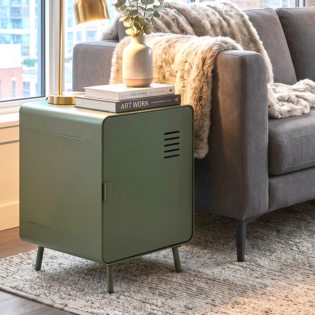 Homy Casa Forestline Accent Cabinet 15.75" Nightstand and Storage Open Box