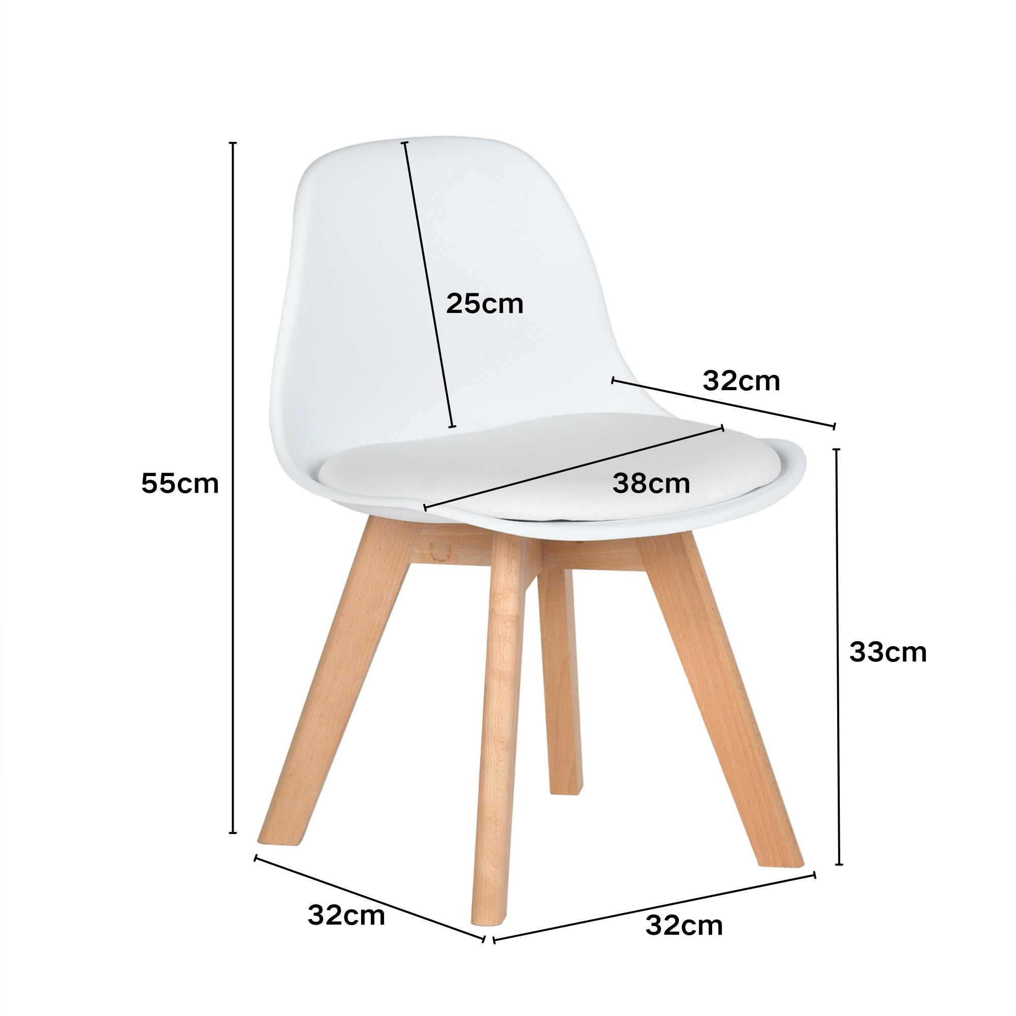Homy Casa Frankfurt Small Dining Chair with Wooden Legs - Set of 2,White