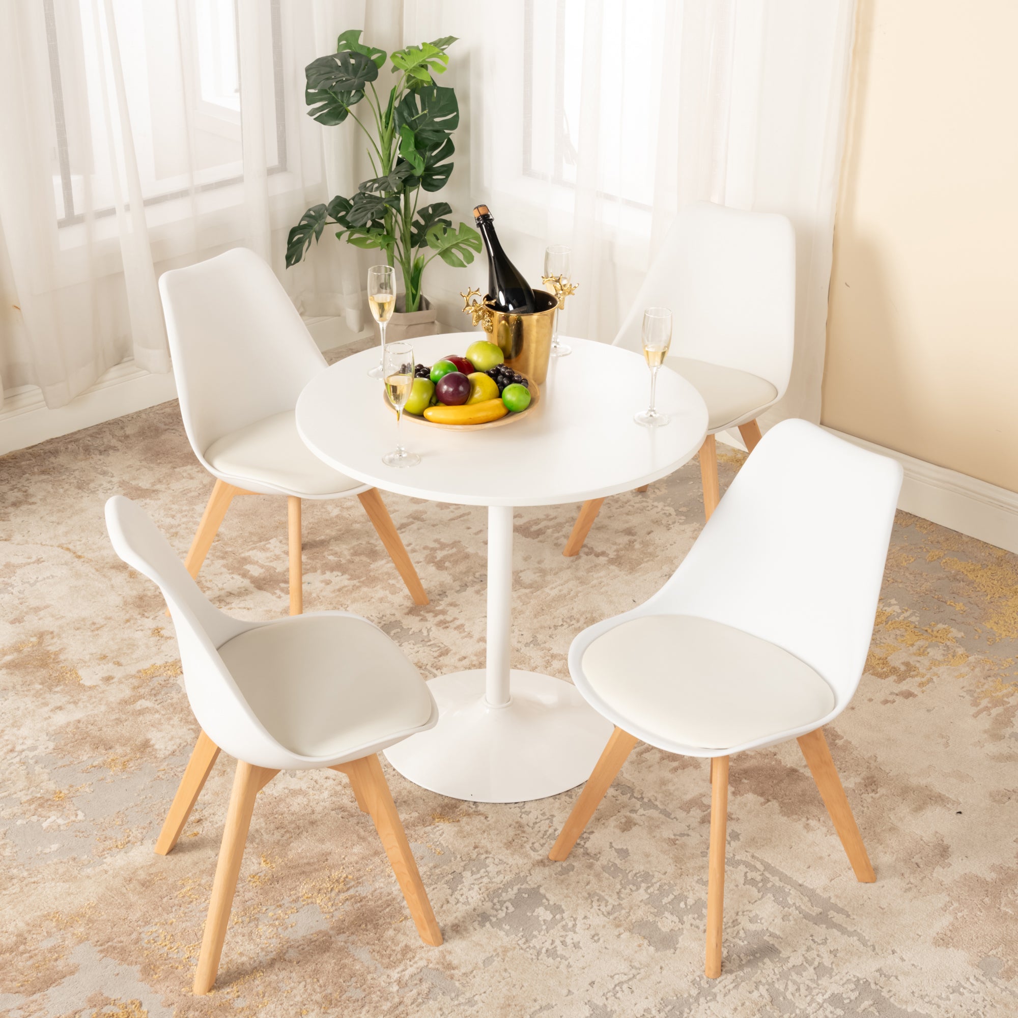 Homy Casa Frankfurt Modern Dining Chair Set of 4, White Shell Seat with Beech Wood Legs,Open Box