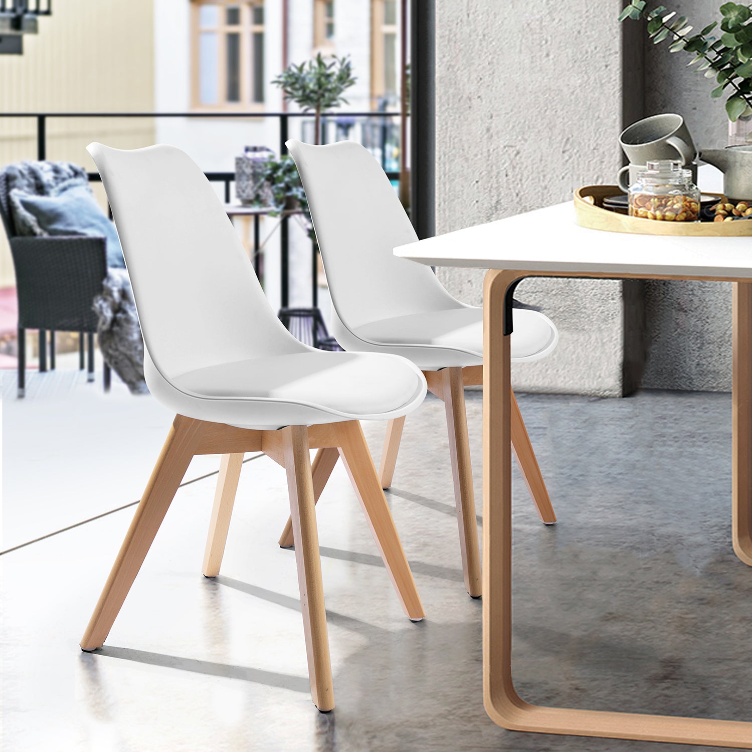 Homy Casa Frankfurt Modern Dining Chair Set of 4, White Shell Seat with Beech Wood Legs,Open Box