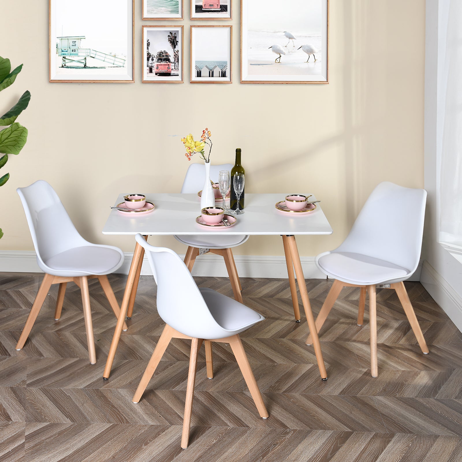 Homy Casa FRANKFURT WHITE D 4PCS "18.9'' x 22.05'' x 32.28''" Modern Dining Chair Set for Kitchen & Dining Room
