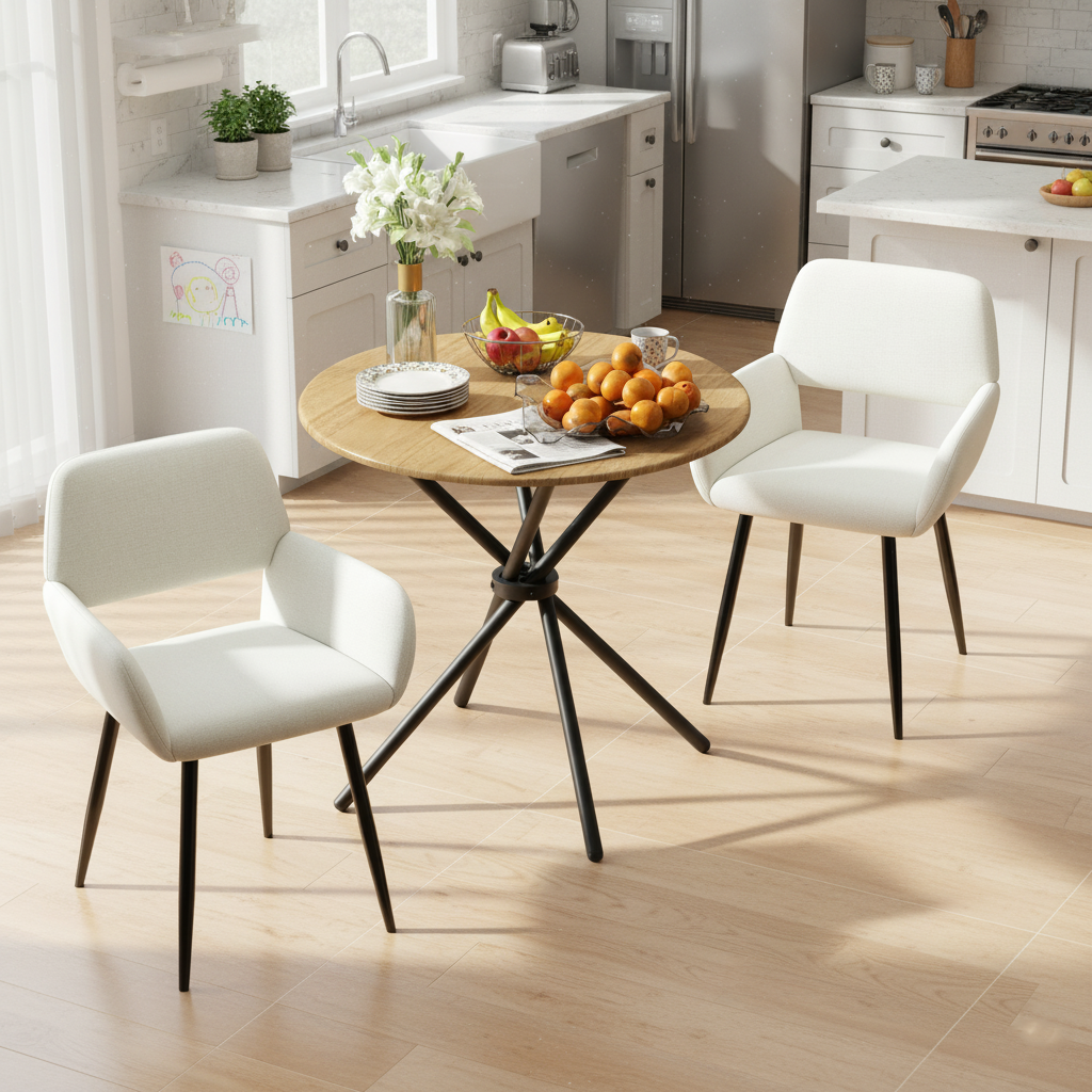 Fontana Piece Oak Dining Table Set with Mayfair Upholstered