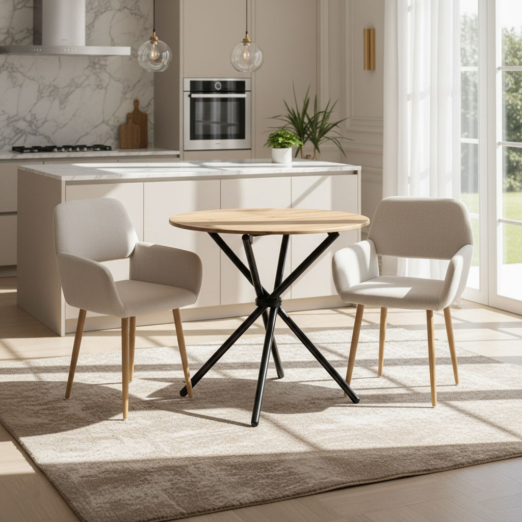 Fontana 3 Piece Oak Dining Table Set with 2 Mayfair Upholstered Chairs