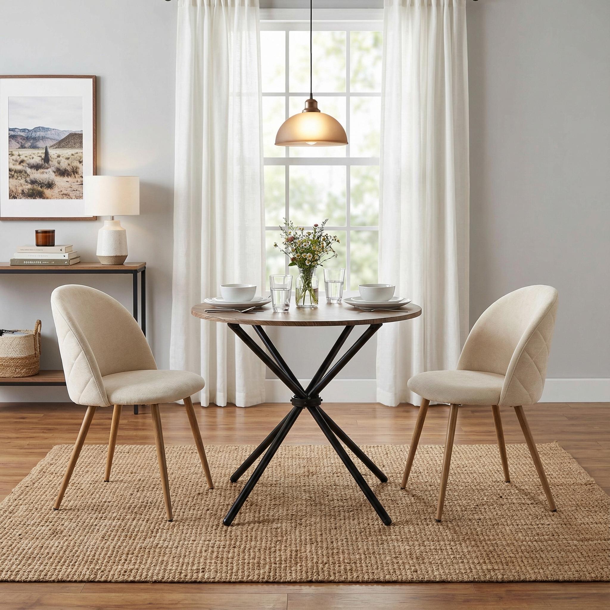 Homy Casa Fontana 3 Piece Dining Table Set with 2 Puzd Biscuit Upholstered Chairs