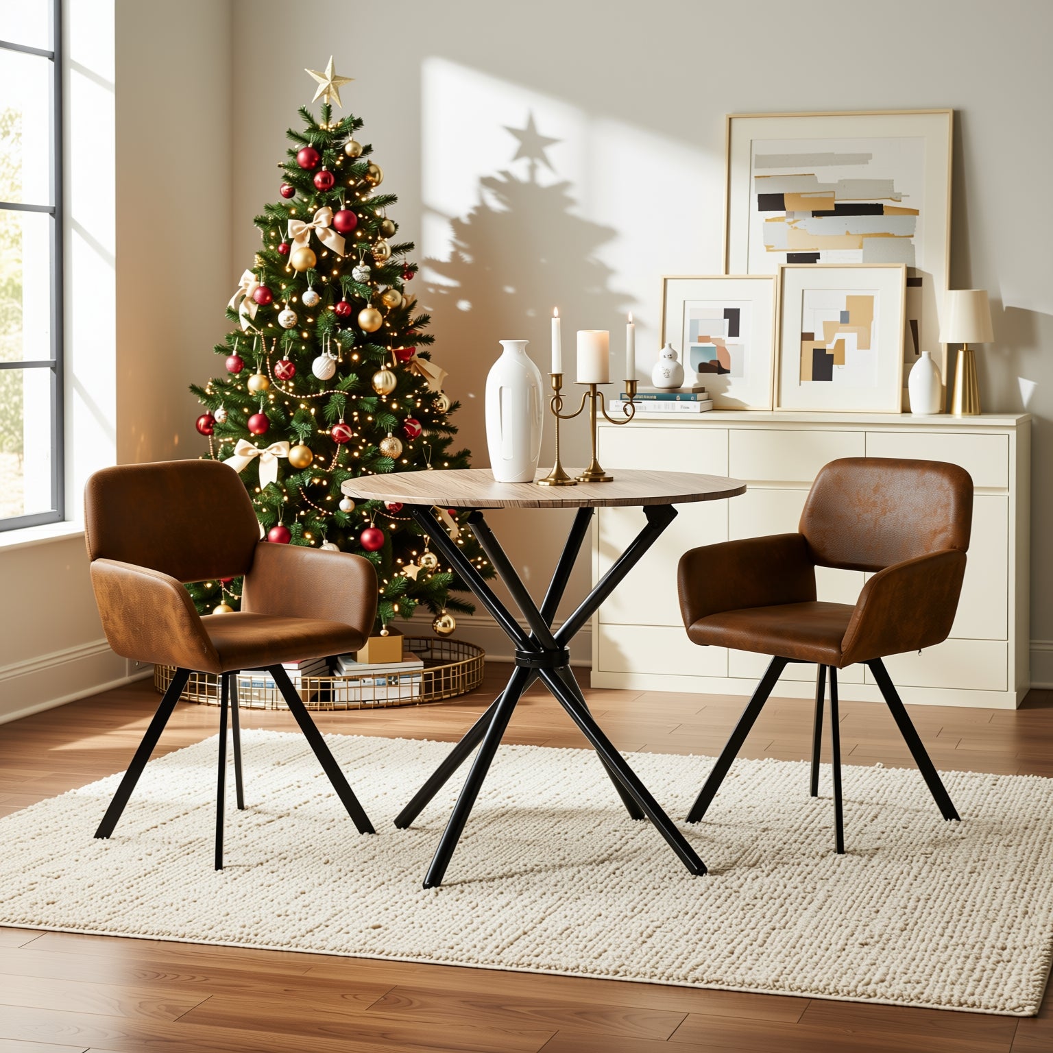 Fontana 3 Piece Walnut Dining Table Set with 2 California Chairs, Suede Brown