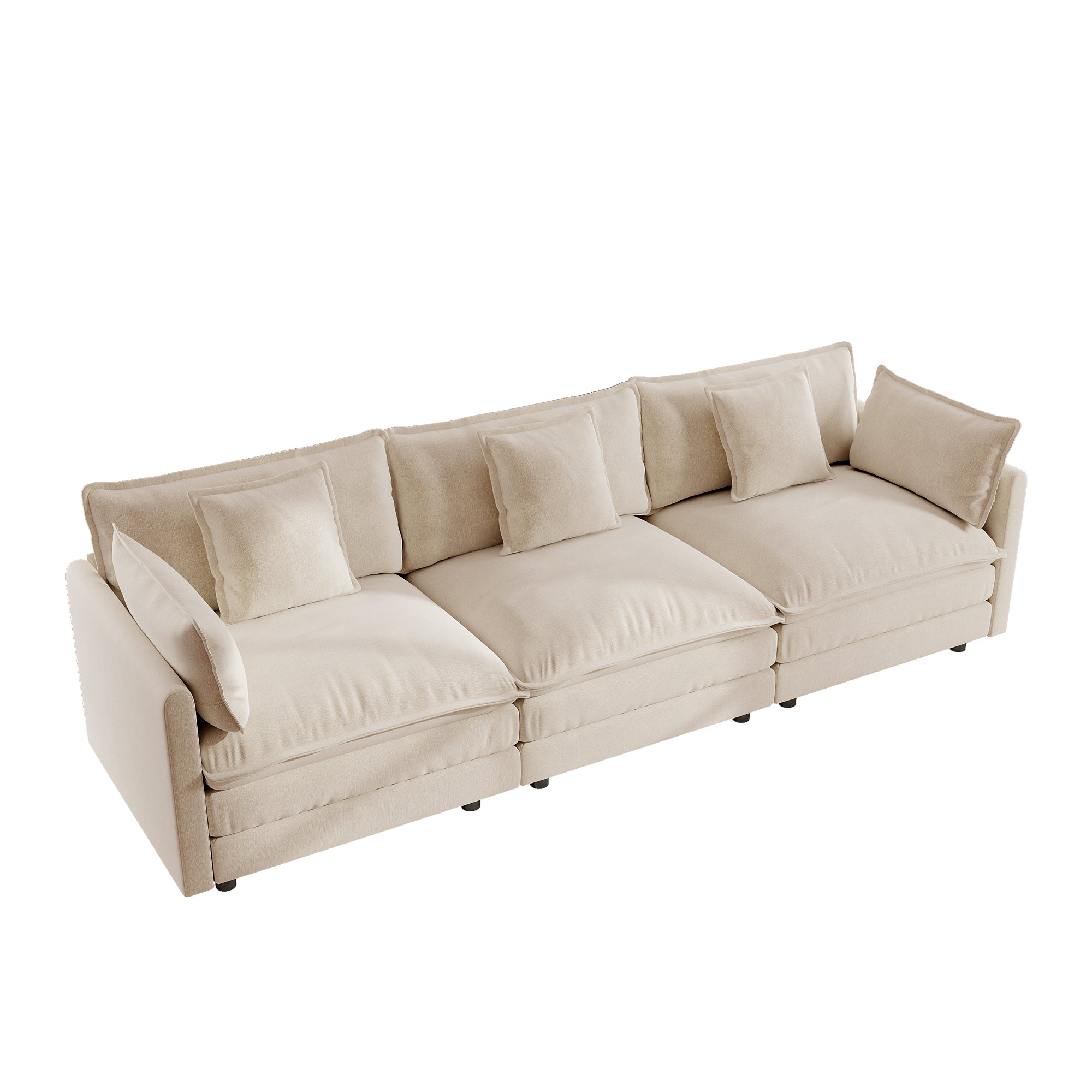 Fremont 112" Mid-Century Chenille 3-Seater Modular Sofa with Toss Pillows