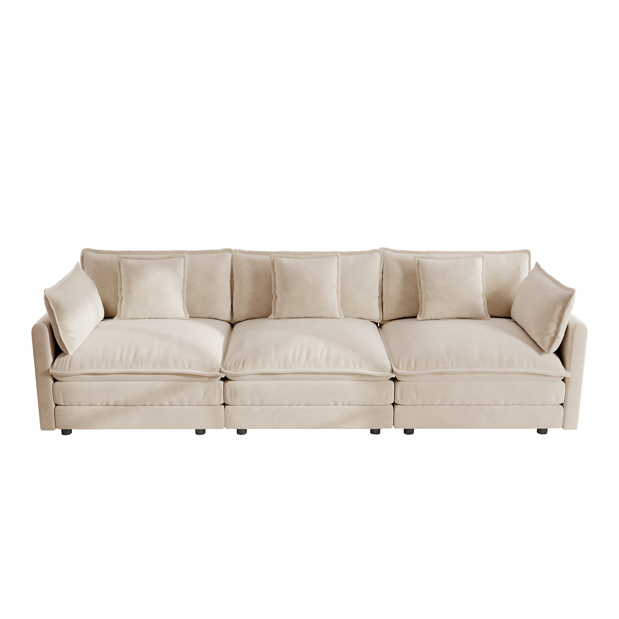 Fremont 112" Mid-Century Chenille 3-Seater Modular Sofa with Toss Pillows