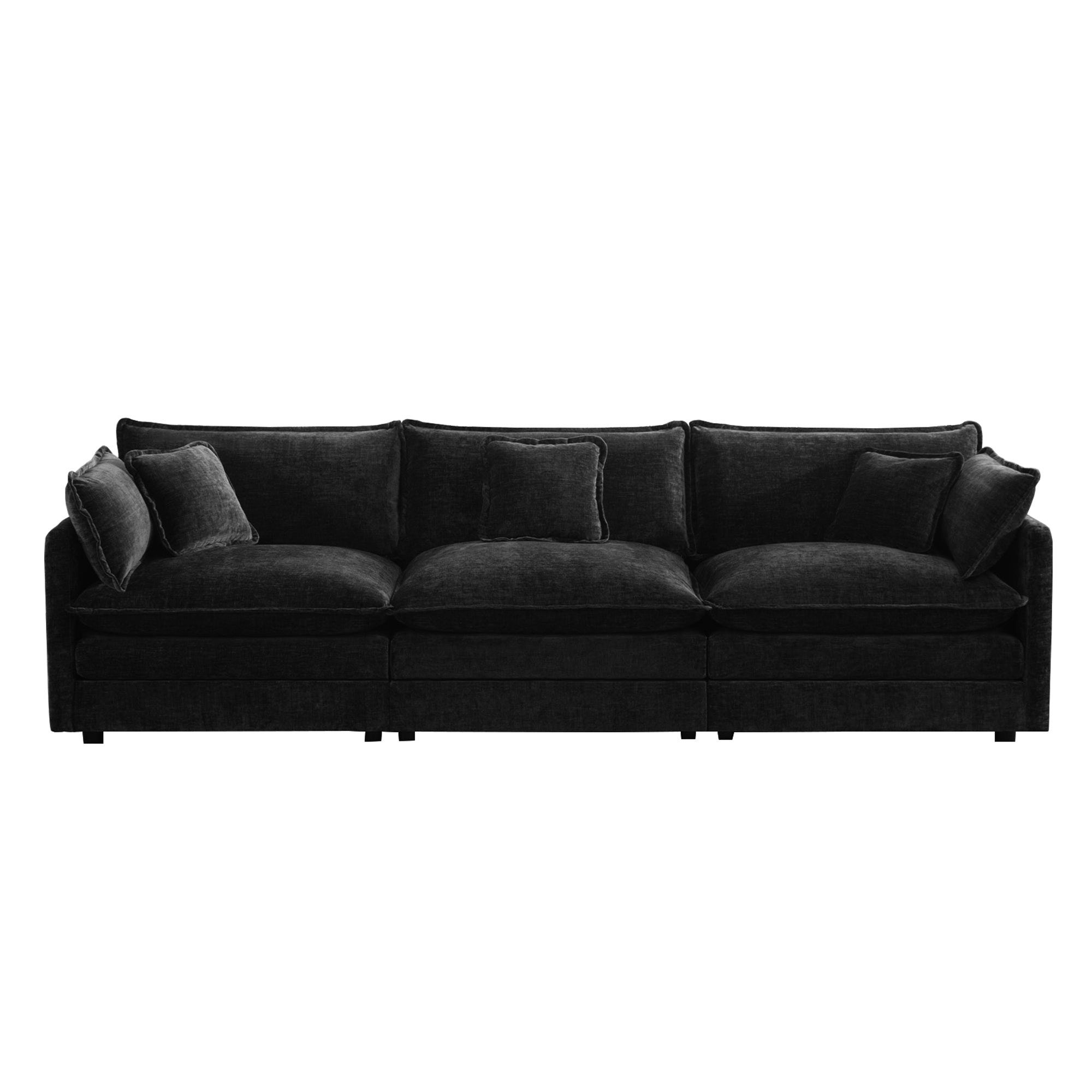 Fremont 112" Mid-Century Chenille 3-Seater Modular Sofa with Toss Pillows