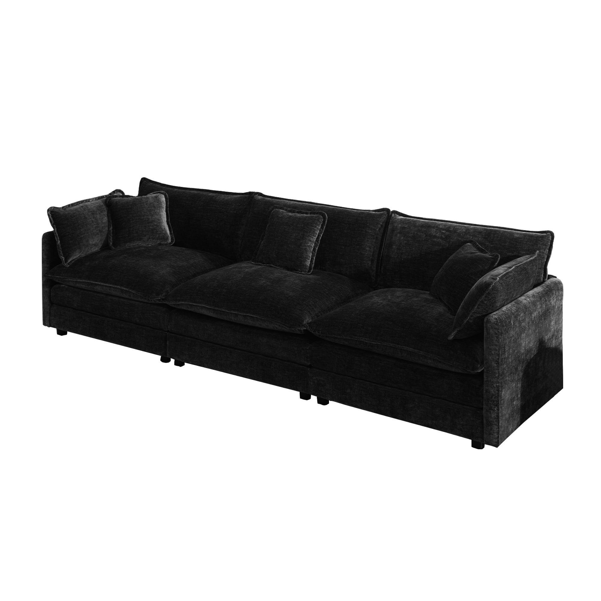 Fremont 112" Mid-Century Chenille 3-Seater Modular Sofa with Toss Pillows