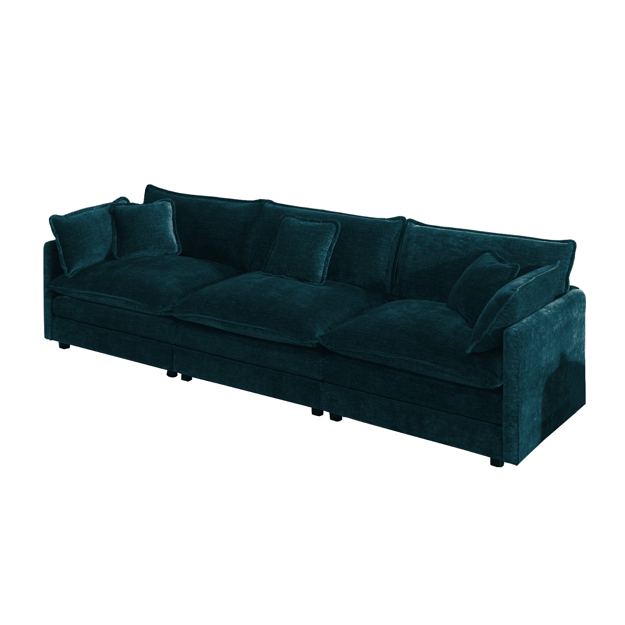 Fremont 112" Mid-Century Chenille 3-Seater Modular Sofa with Toss Pillows