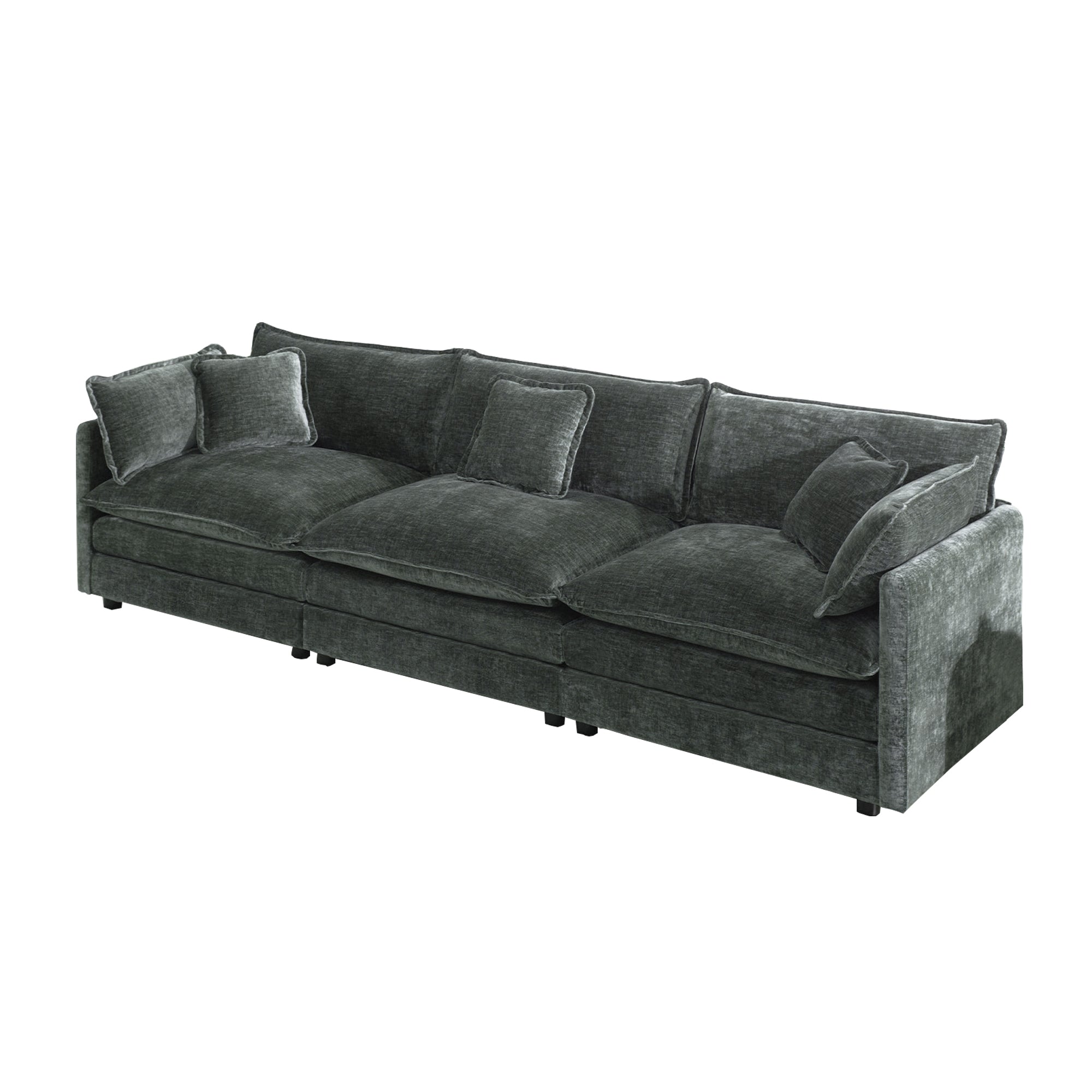 Fremont 112" Mid-Century Chenille 3-Seater Modular Sofa with Toss Pillows