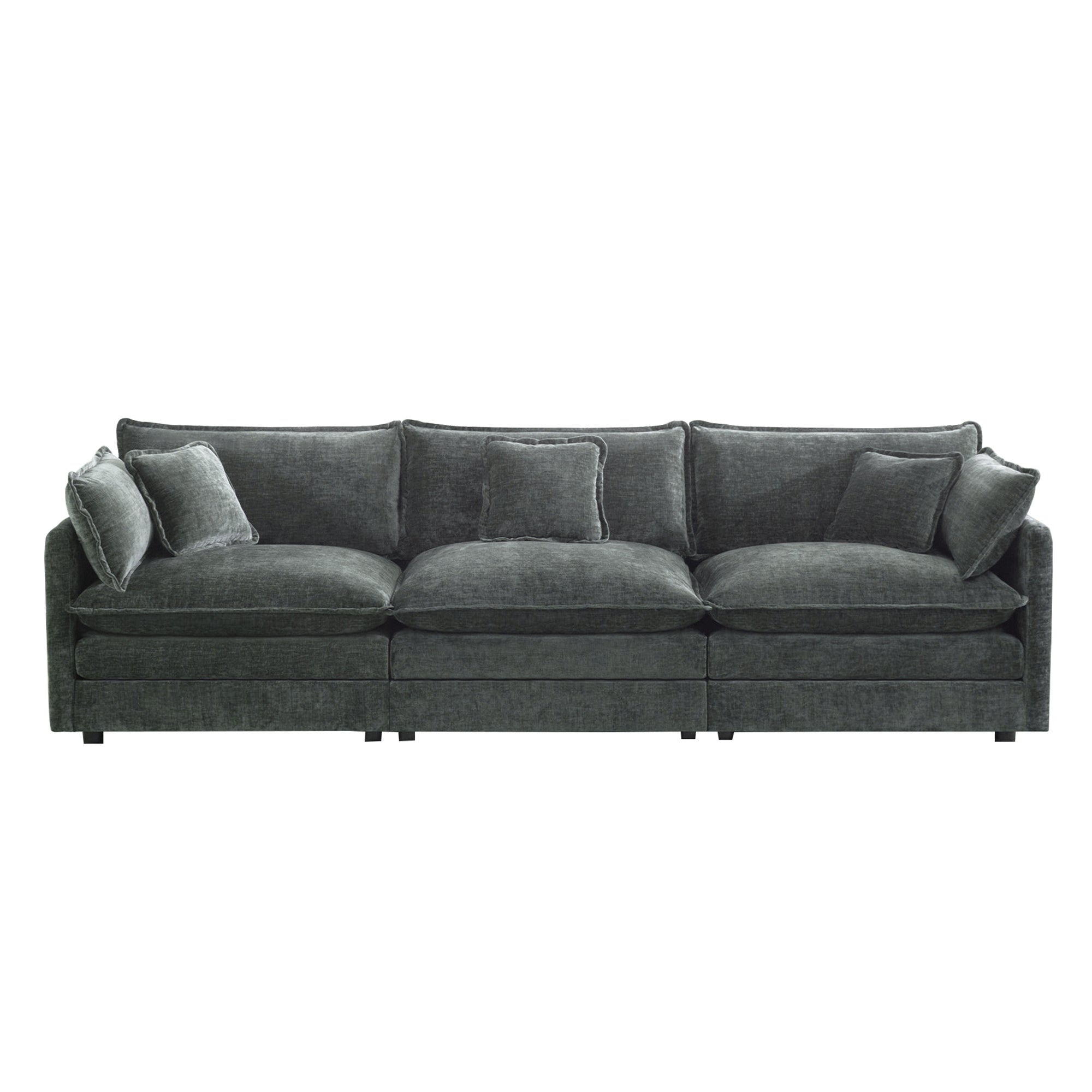 Fremont 112" Mid-Century Chenille 3-Seater Modular Sofa with Toss Pillows