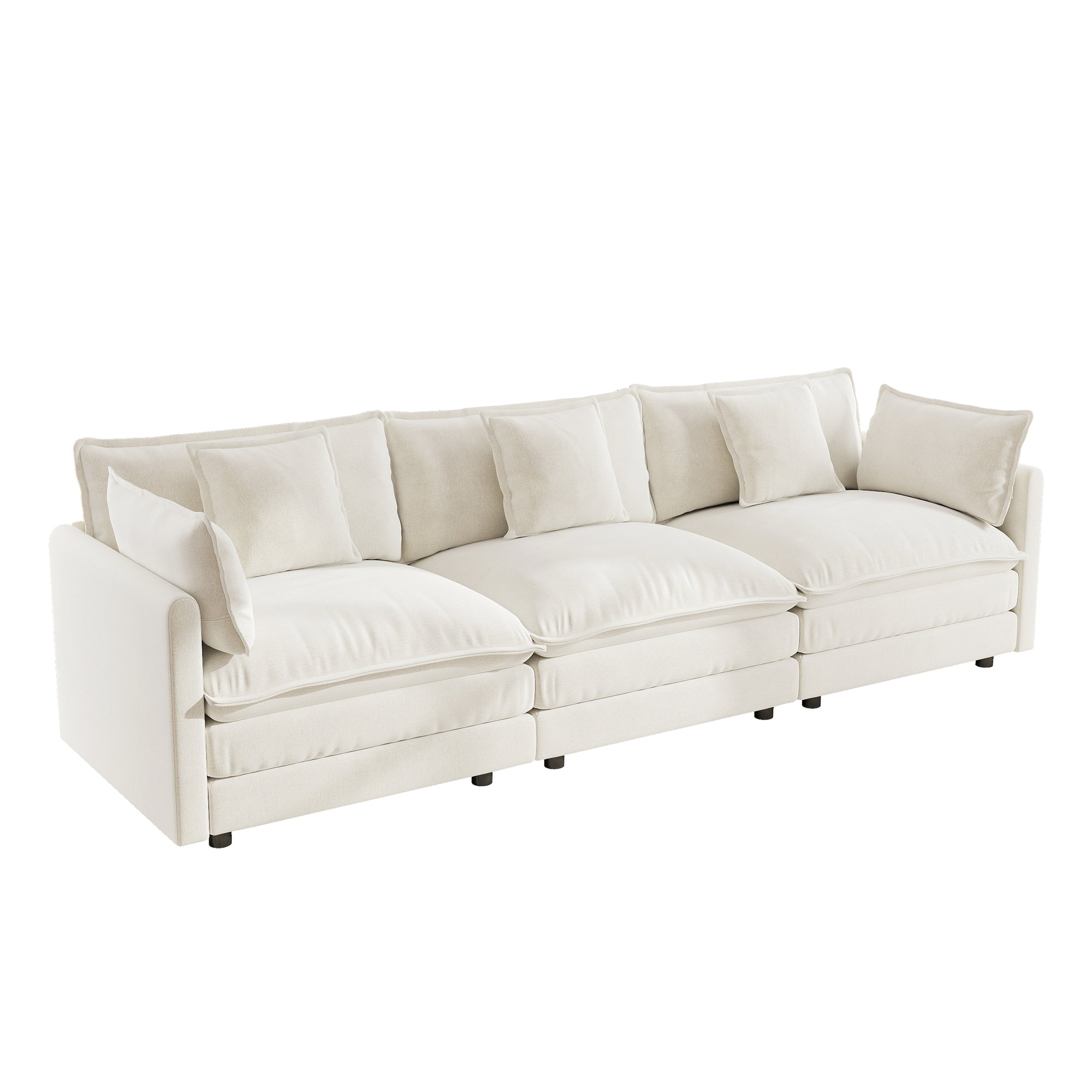 Fremont 112" Mid-Century Chenille 3-Seater Modular Sofa with Toss Pillows