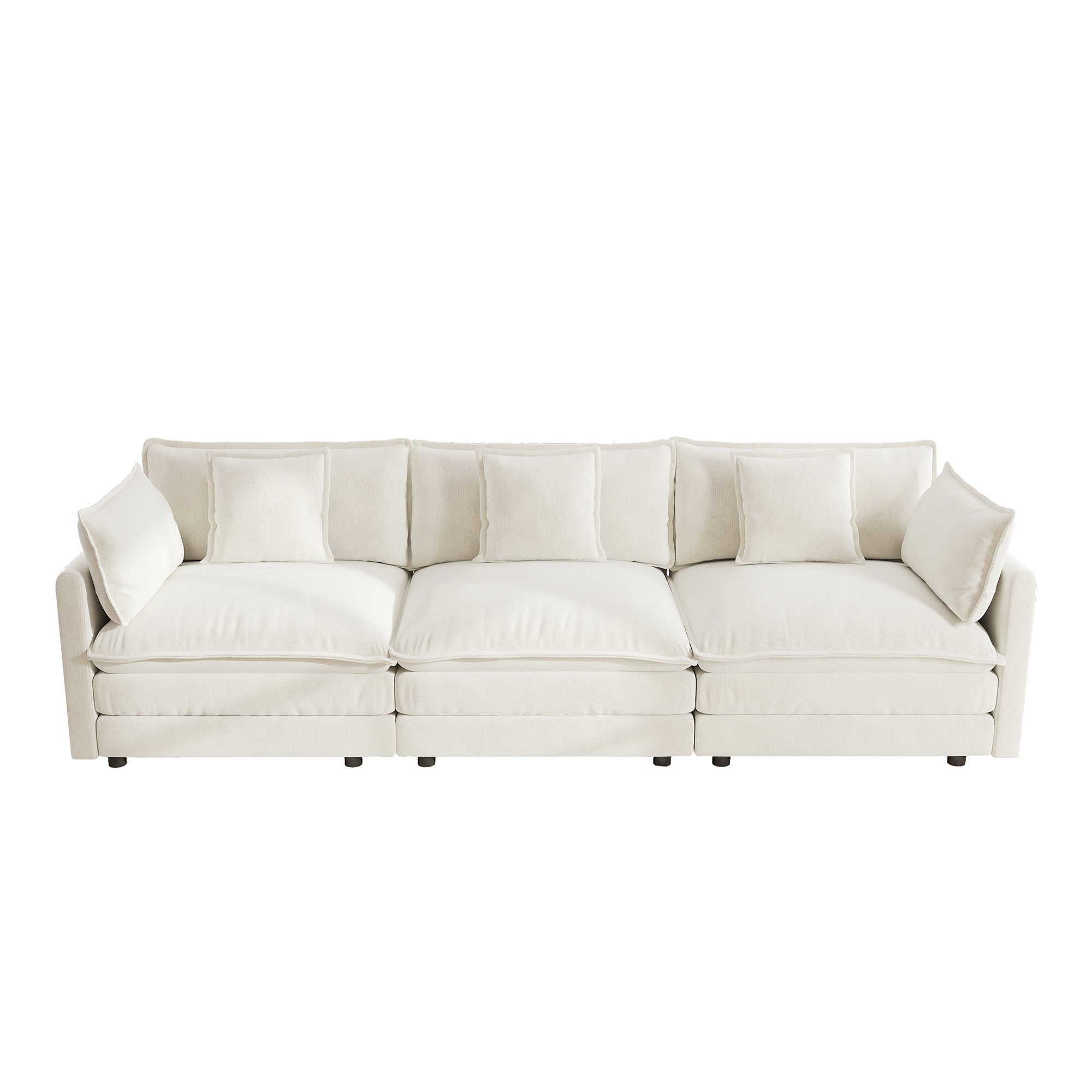Fremont 112" Mid-Century Chenille 3-Seater Modular Sofa with Toss Pillows