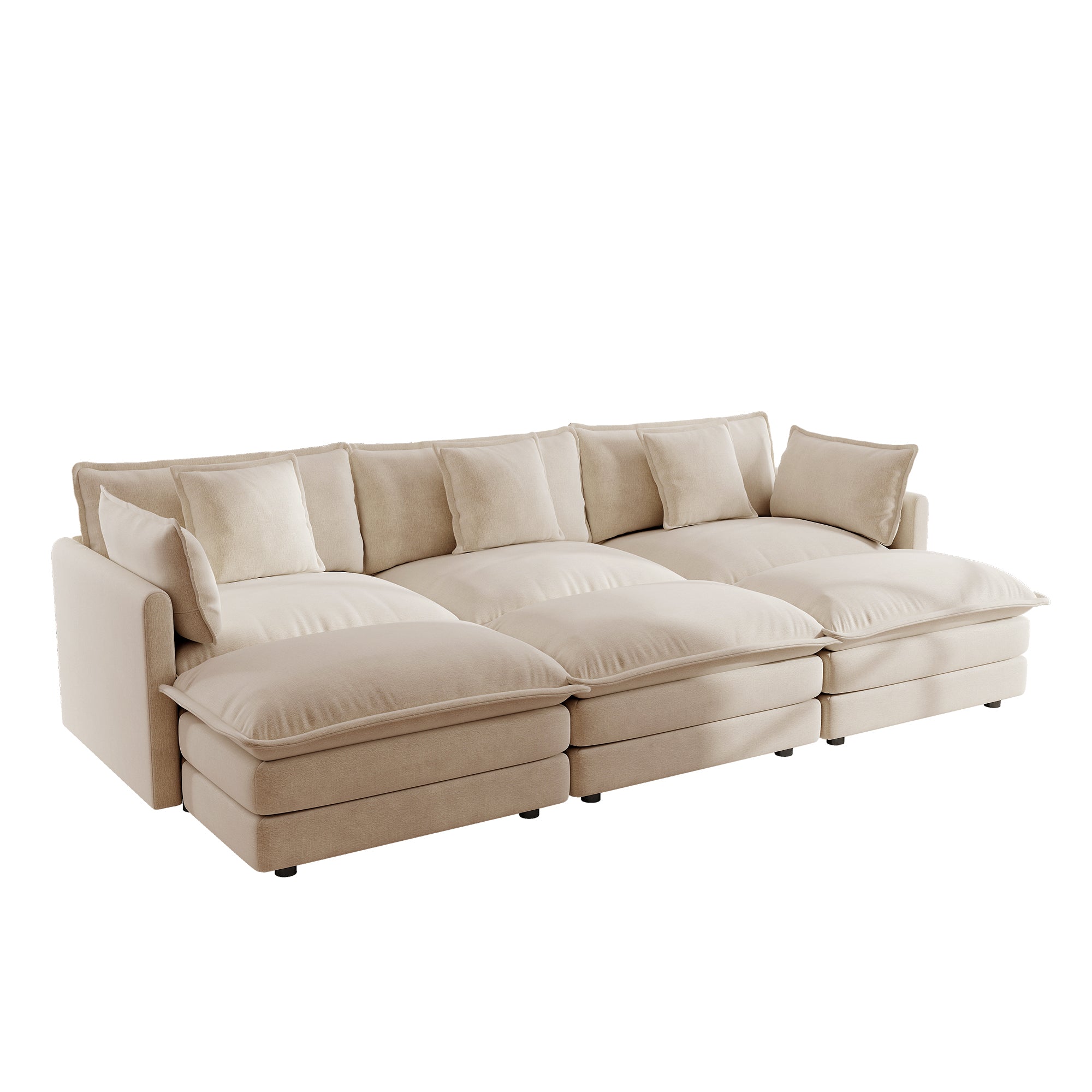 Fremont 112" 6-Piece Modular Chenille Upholstered Sectional Sofa with Ottomans