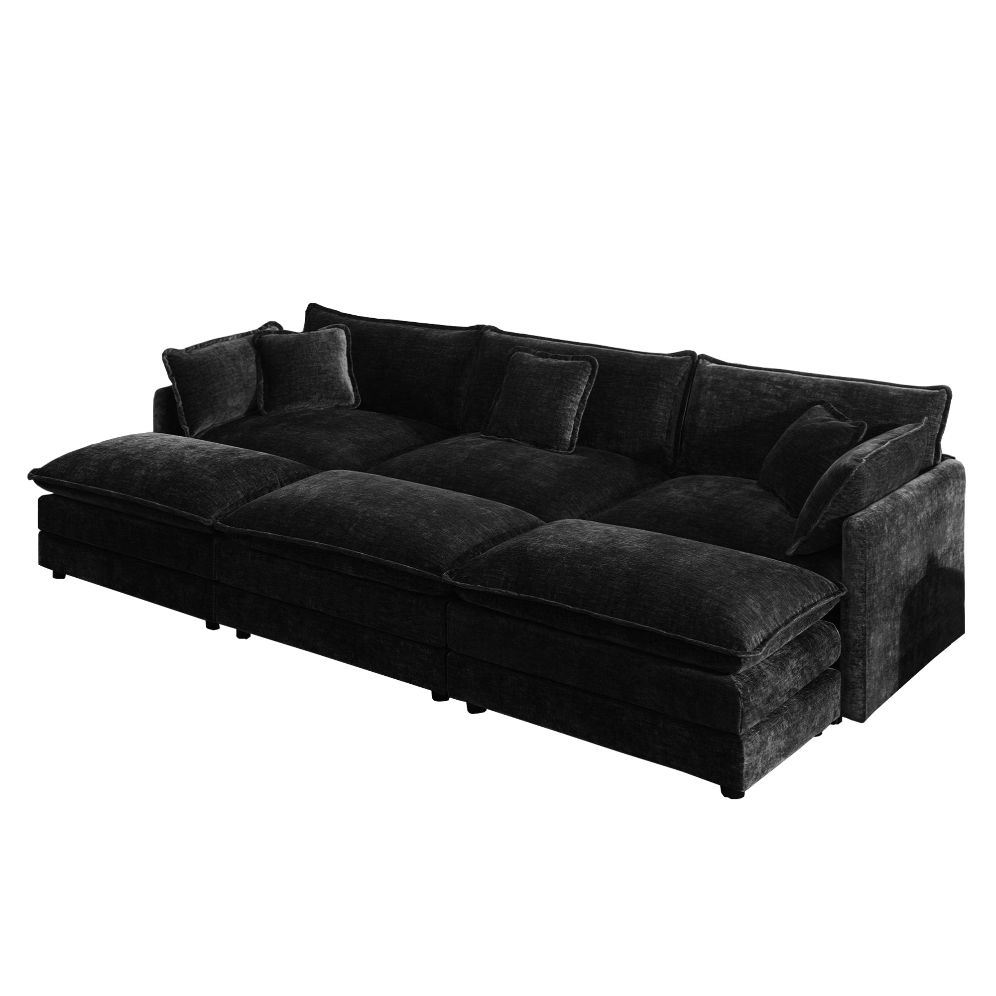 Fremont 112" 6-Piece Modular Chenille Upholstered Sectional Sofa with Ottomans