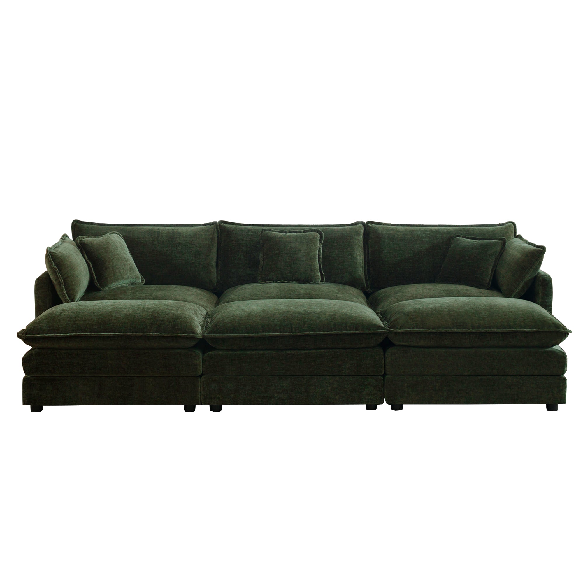 Fremont 112" 6-Piece Modular Chenille Upholstered Sectional Sofa with Ottomans