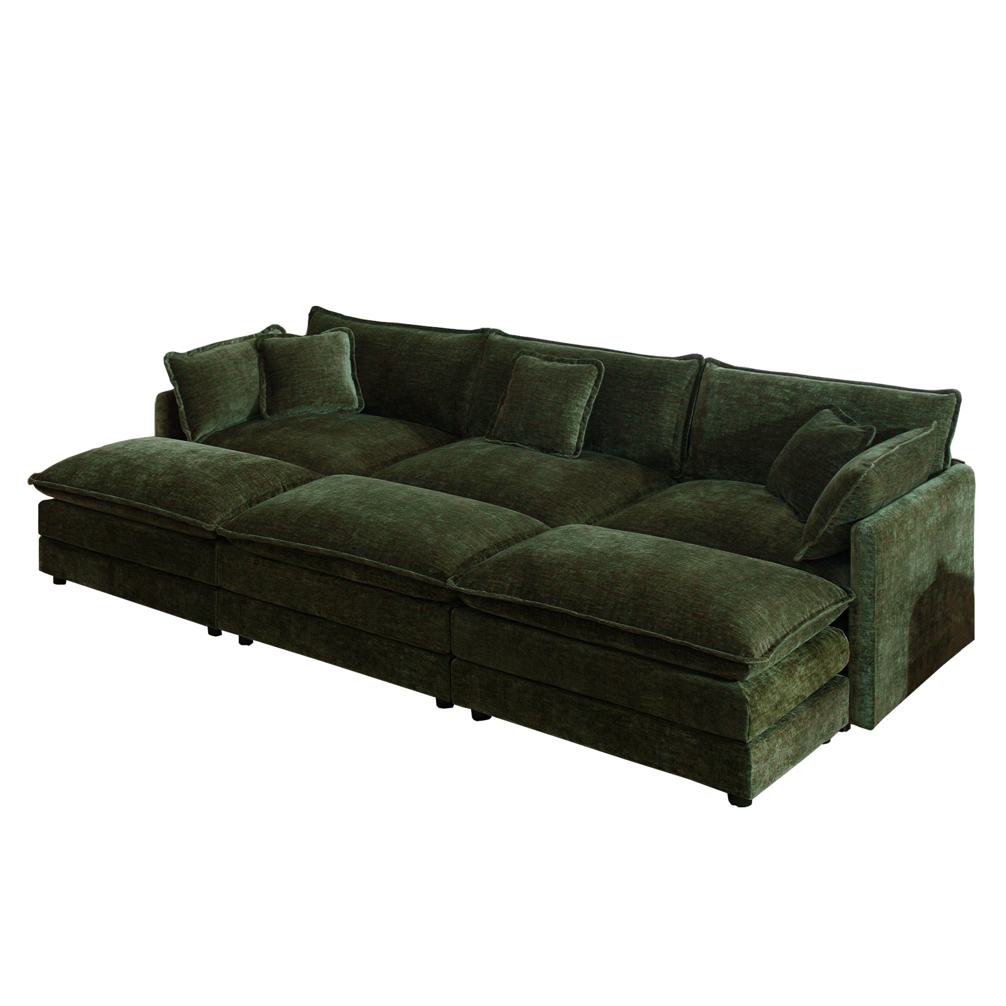 Fremont 112" 6-Piece Modular Chenille Upholstered Sectional Sofa with Ottomans